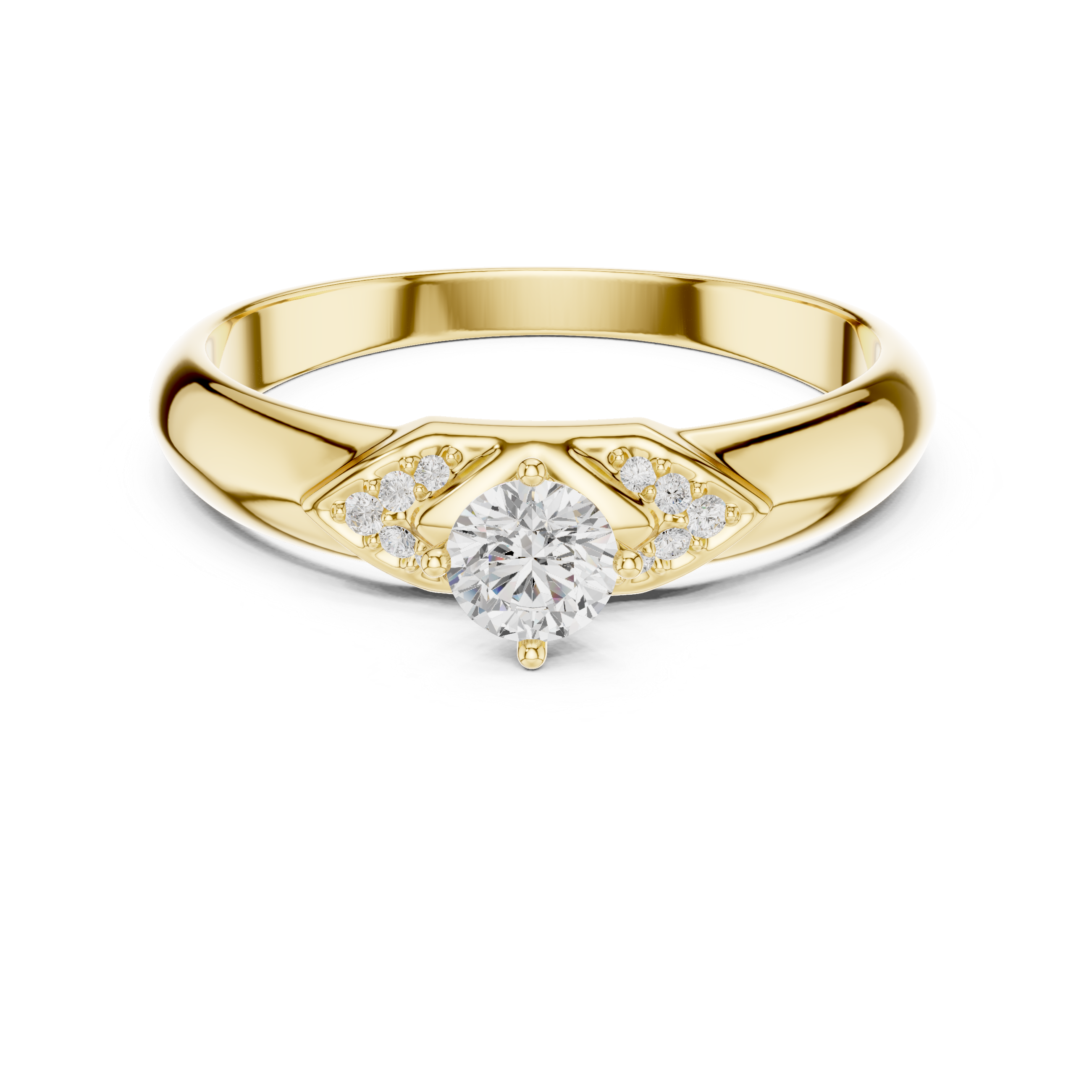Round Cut Diamond Solitaire Ring with Pavé Side Accents Luxe