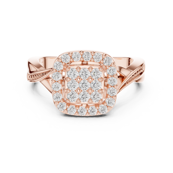 Round Cut Diamond Cluster Halo Ring with Pavé Band