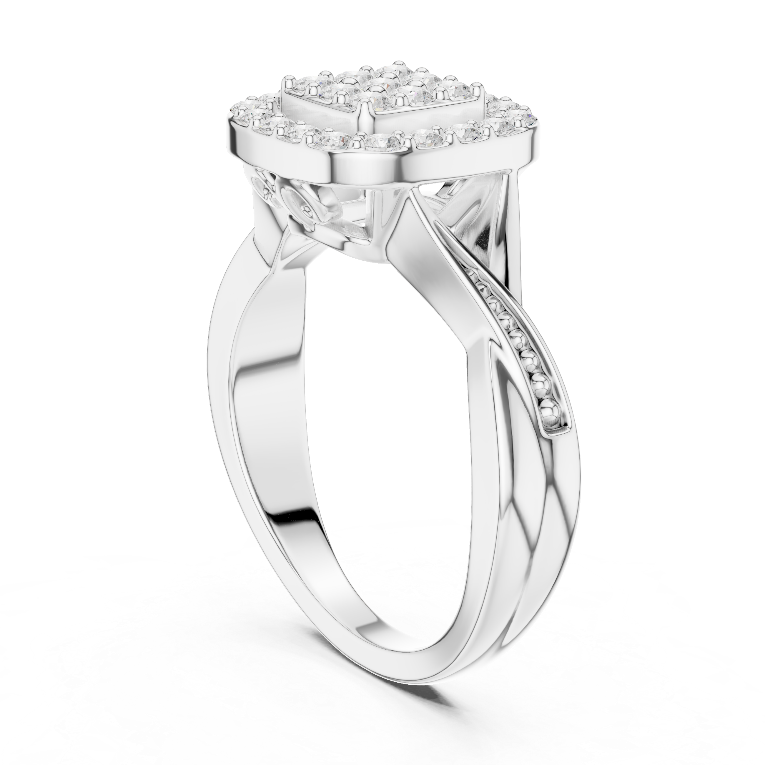 Round Cut Diamond Cluster Halo Ring with Pavé Band