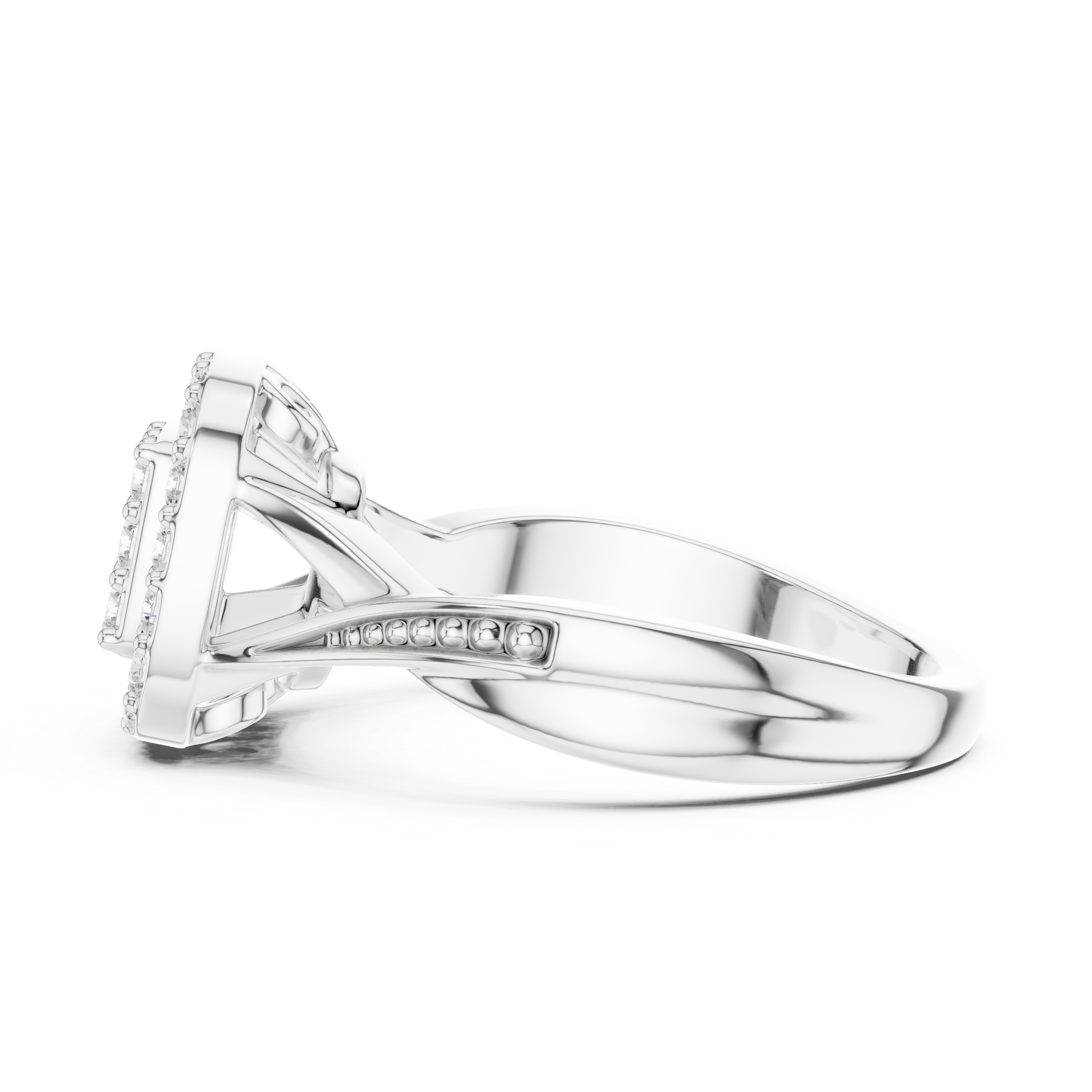 Round Cut Diamond Cluster Halo Ring with Pavé Band