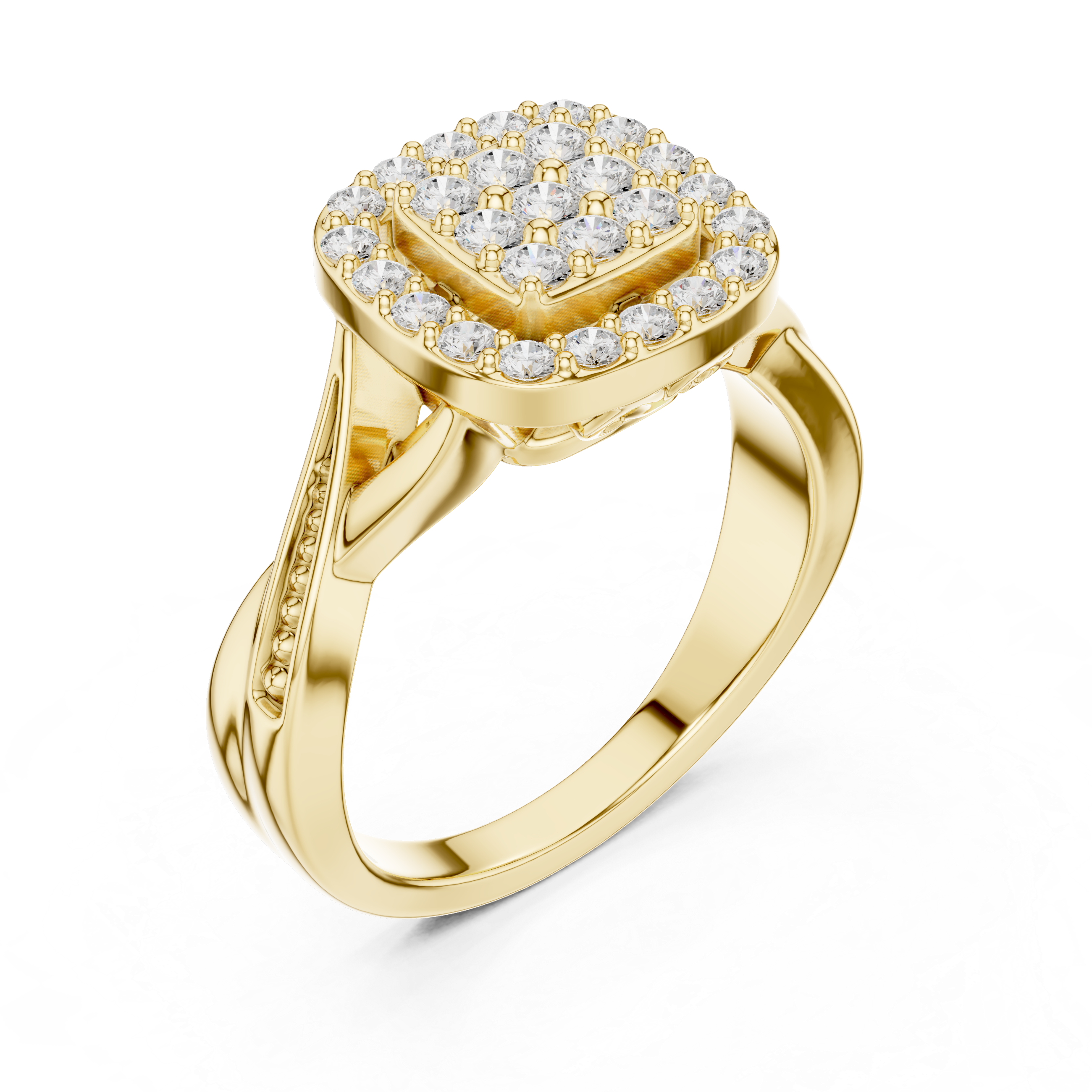 Round Cut Diamond Cluster Halo Ring with Pavé Band
