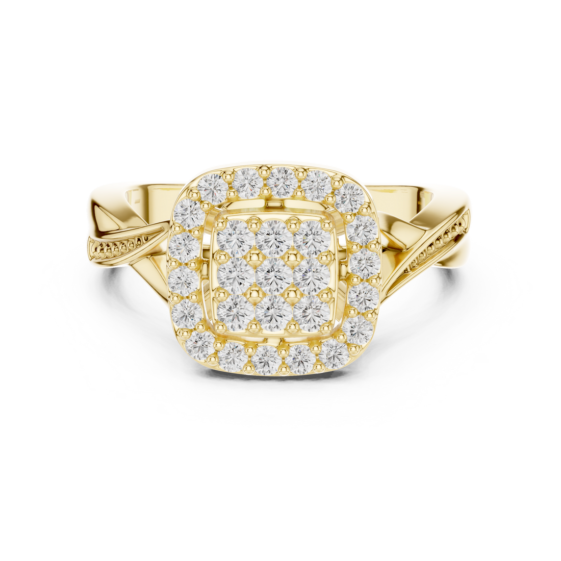 Round Cut Diamond Cluster Halo Ring with Pavé Band