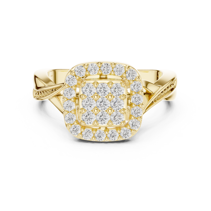 Round Cut Diamond Cluster Halo Ring with Pavé Band