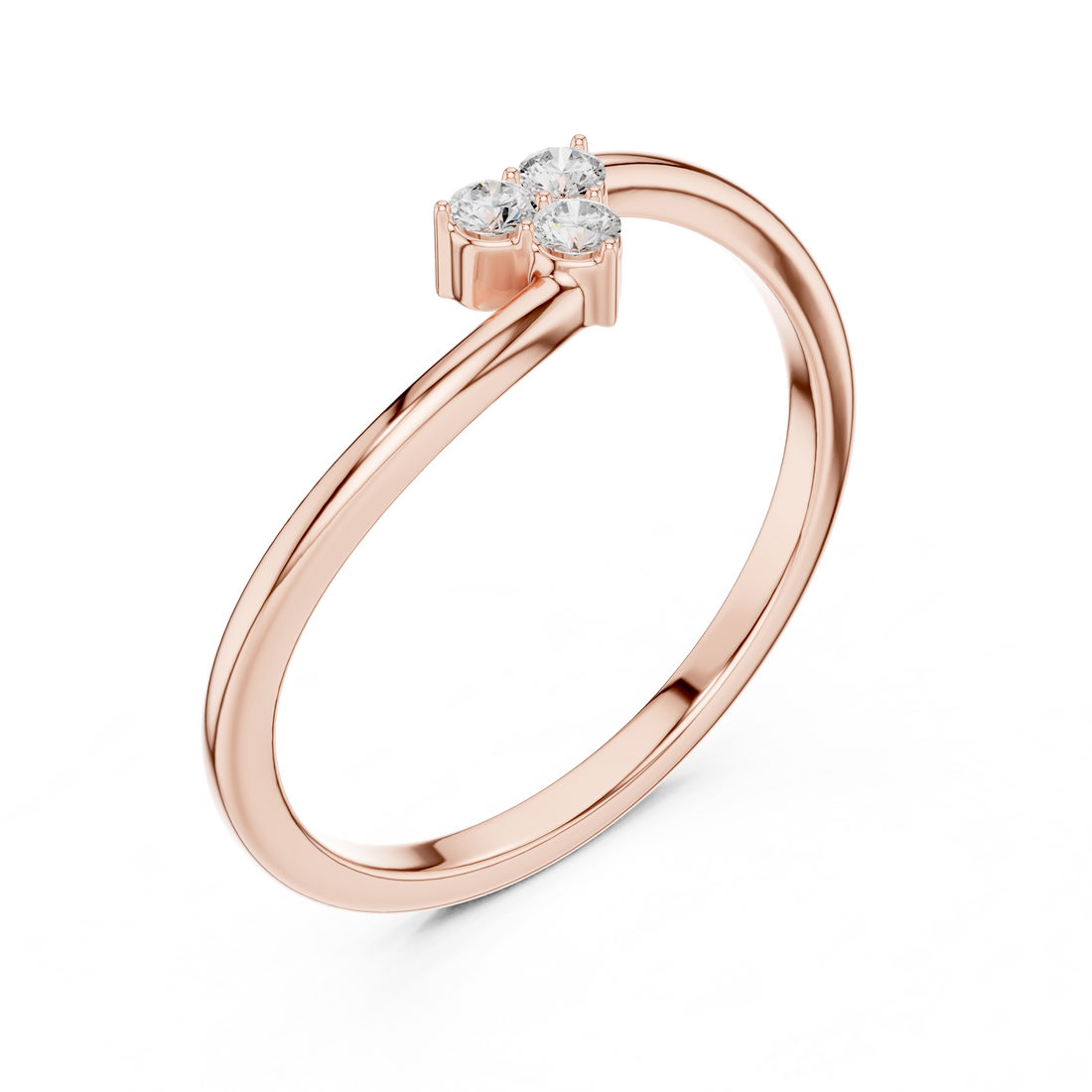 Round Diamond Trio Cluster Minimalist Open Band Ring
