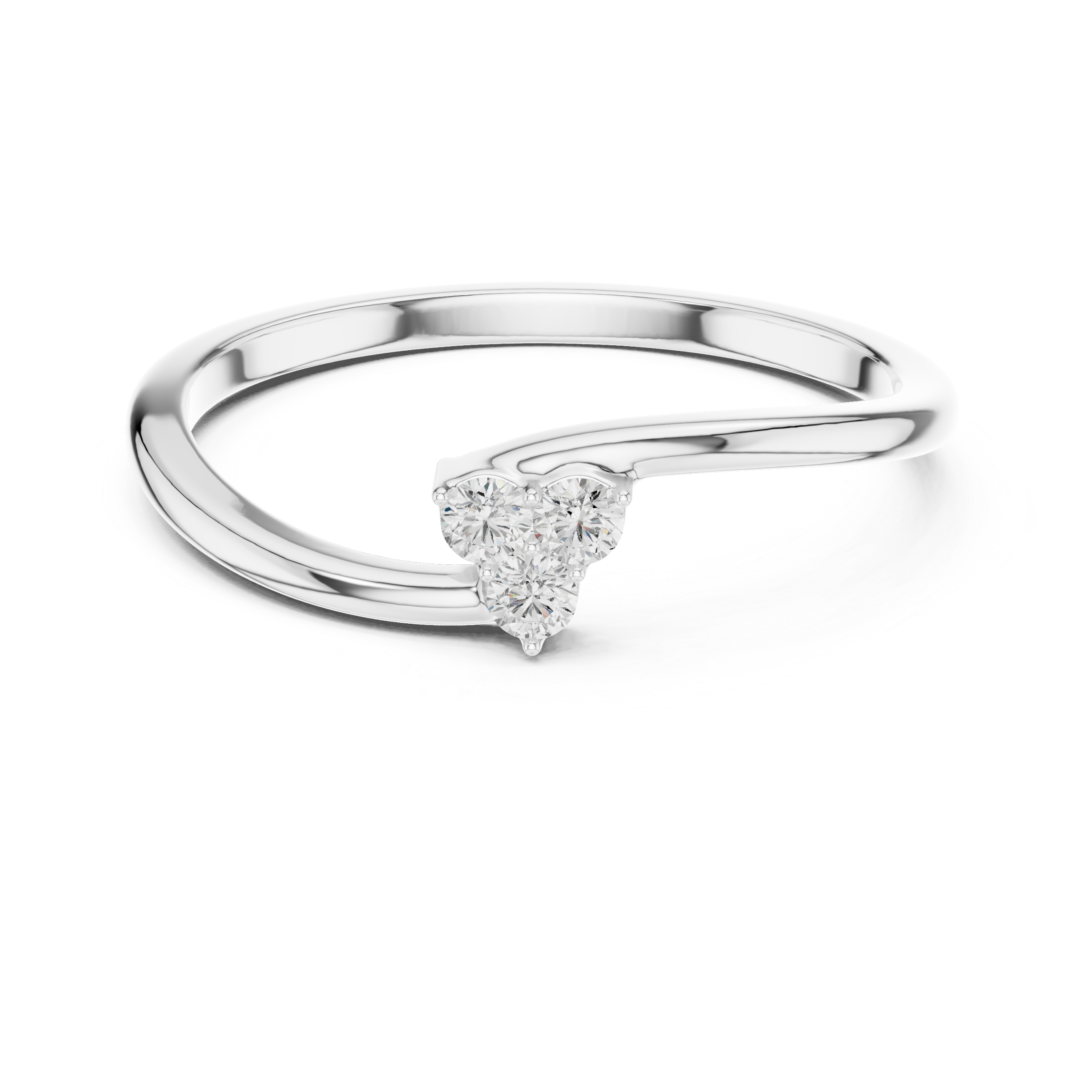 Round Diamond Trio Cluster Minimalist Open Band Ring