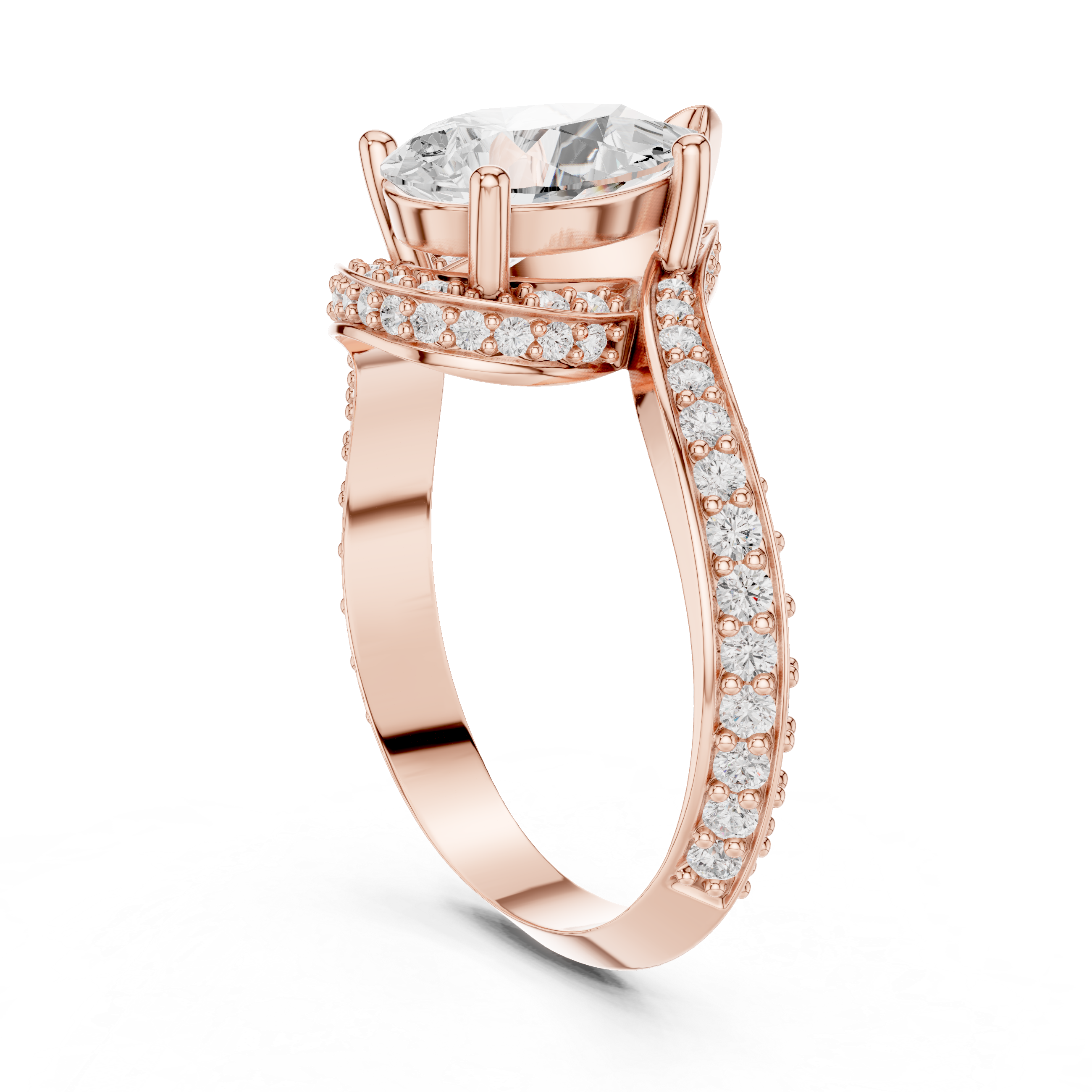 Pear Cut Diamond Pavé Split Shank Side Stone Engagement Ring