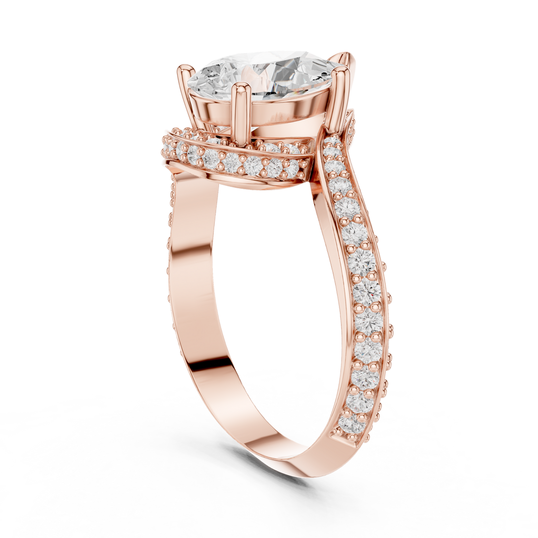 Pear Cut Diamond Pavé Split Shank Side Stone Engagement Ring