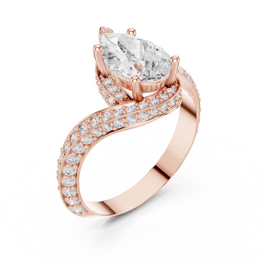 Pear Cut Diamond Pavé Split Shank Side Stone Engagement Ring