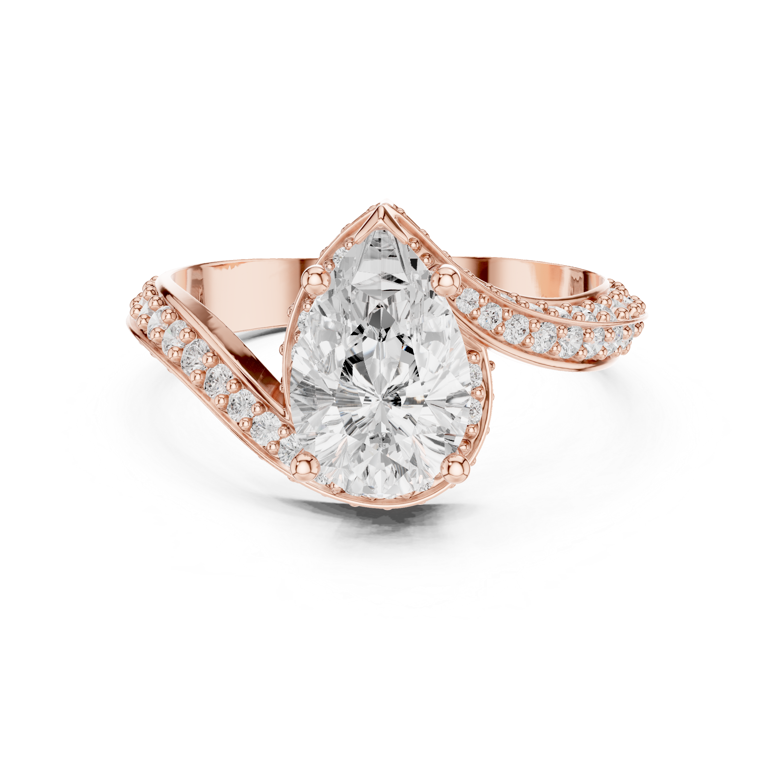Pear Cut Diamond Pavé Split Shank Side Stone Engagement Ring