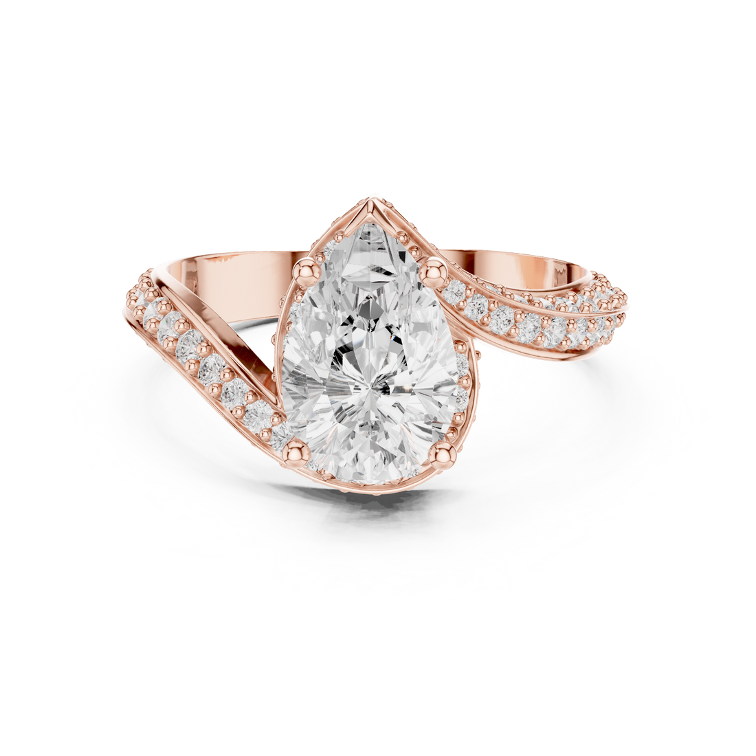 Pear Cut Diamond Pavé Split Shank Side Stone Engagement Ring