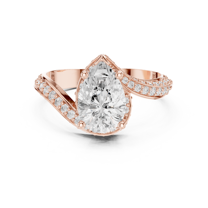 Pear Cut Diamond Pavé Split Shank Side Stone Engagement Ring