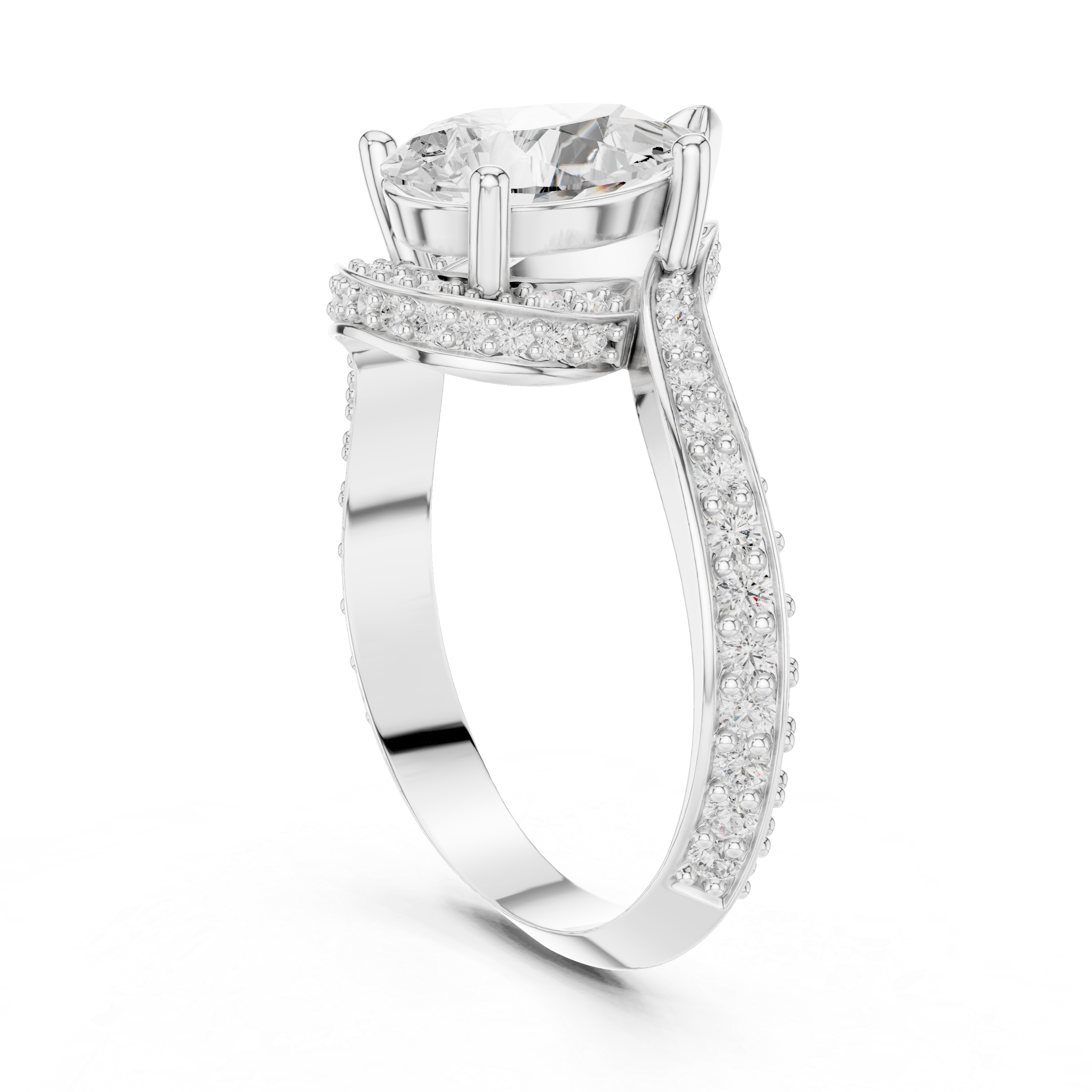 Pear Cut Diamond Pavé Split Shank Side Stone Engagement Ring