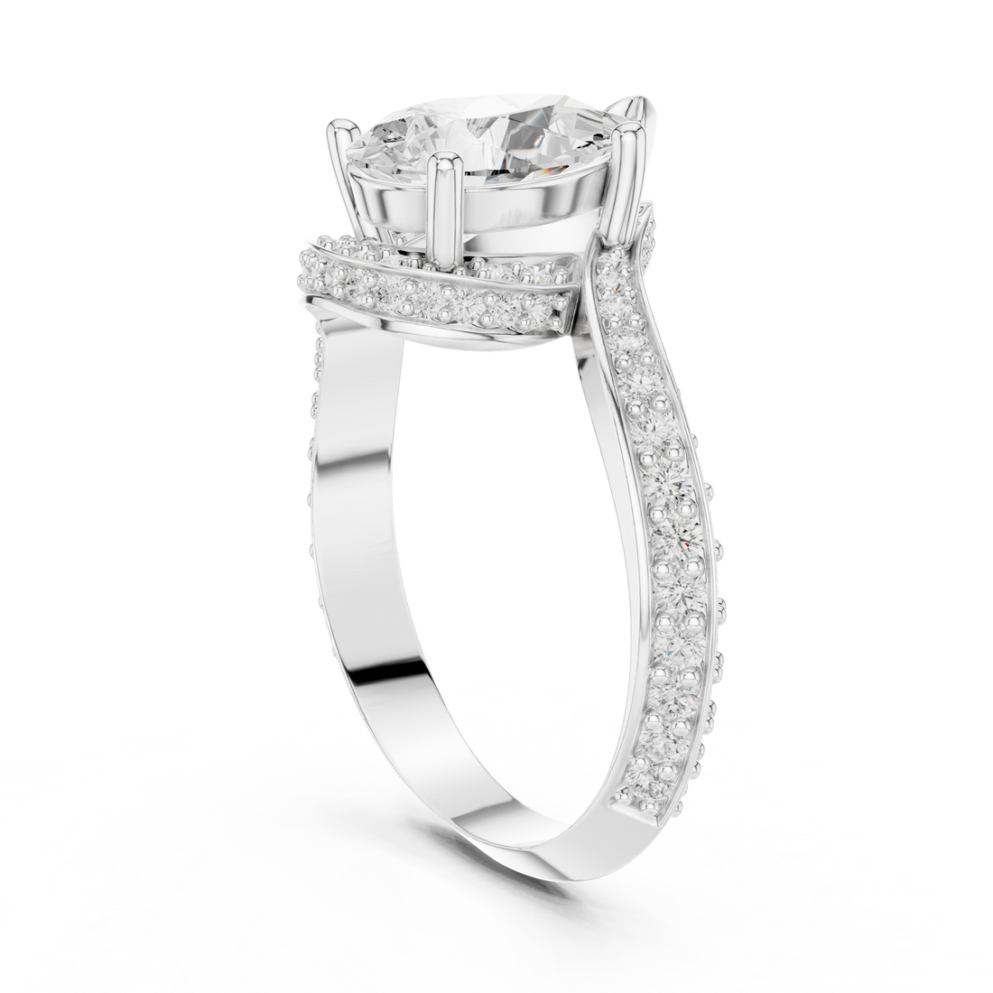 Pear Cut Diamond Pavé Split Shank Side Stone Engagement Ring