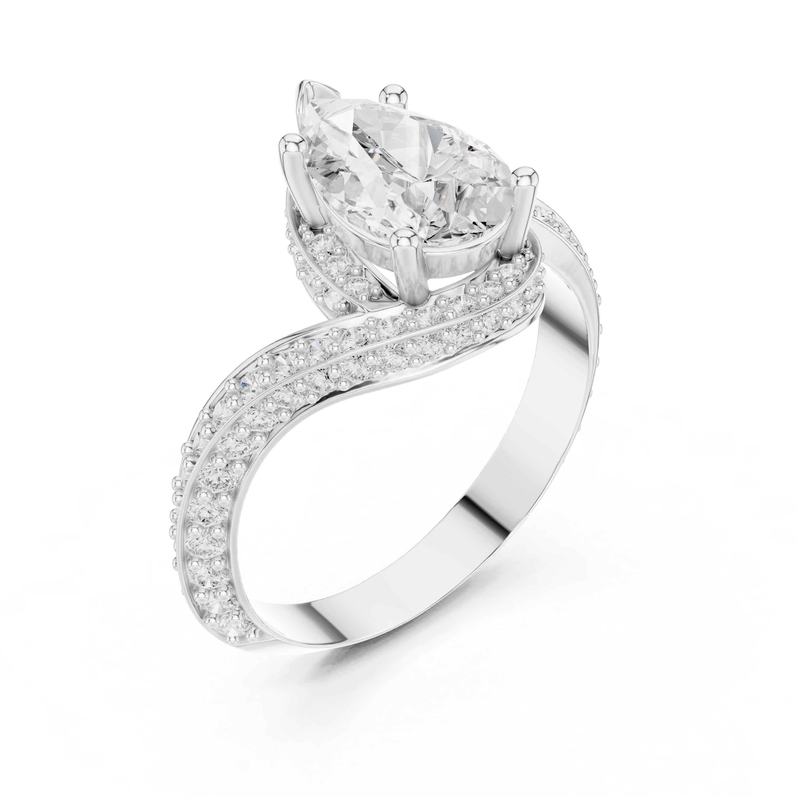 Pear Cut Diamond Pavé Split Shank Side Stone Engagement Ring