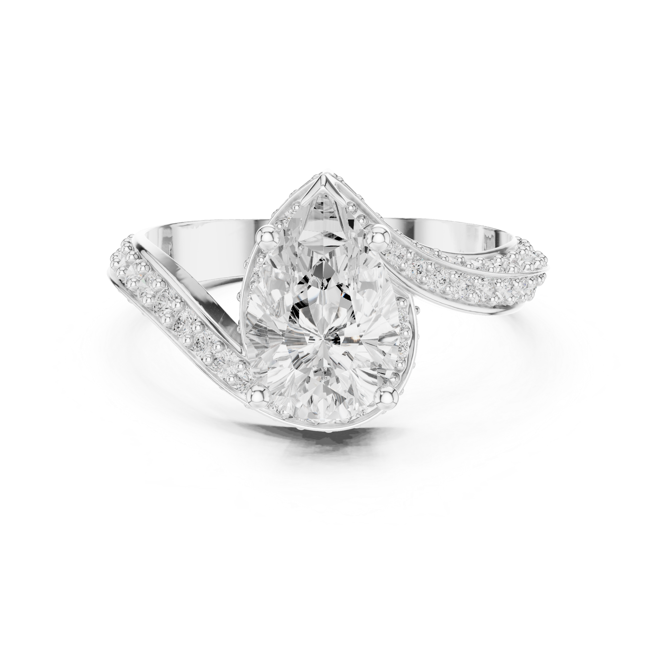 Pear Cut Diamond Pavé Split Shank Side Stone Engagement Ring