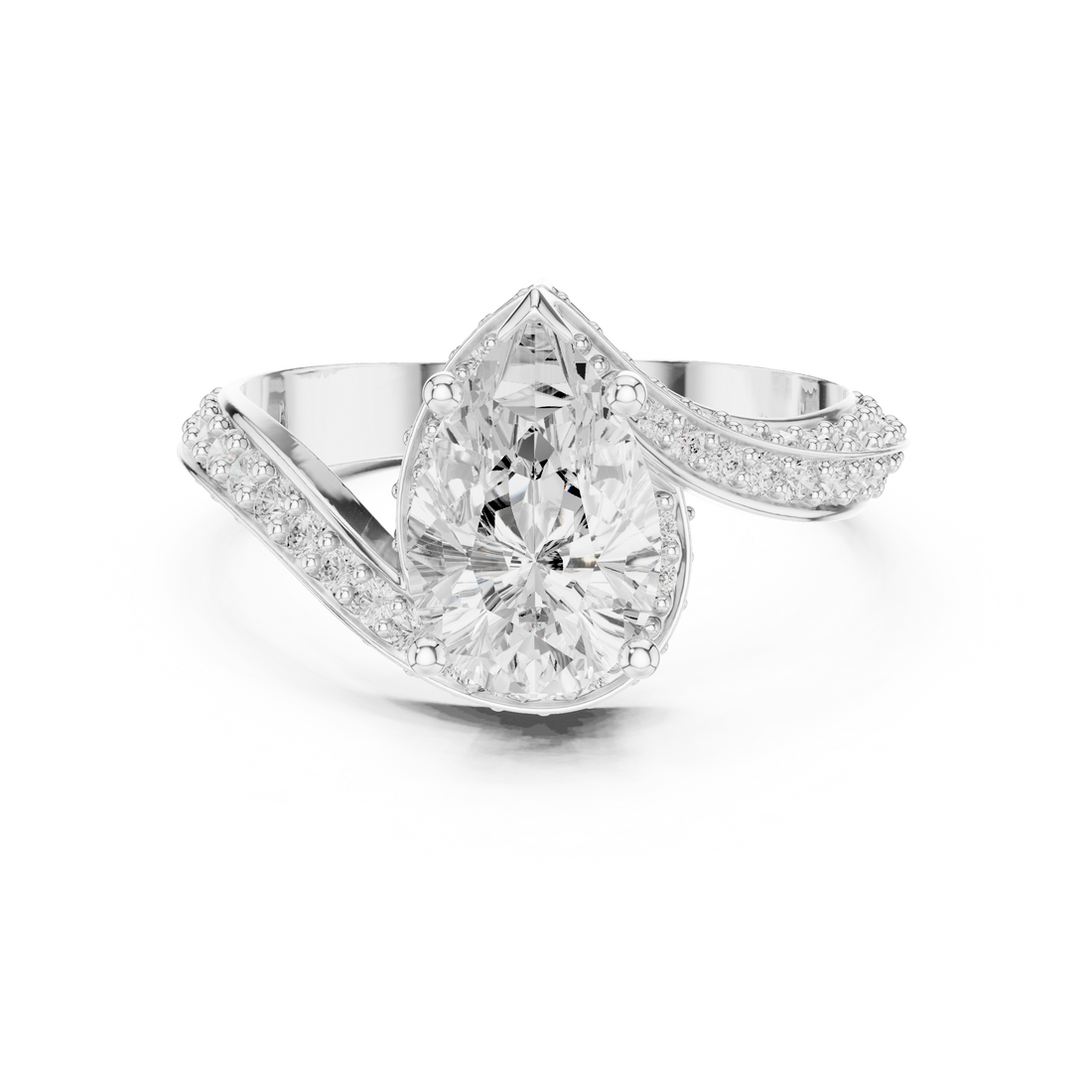 Pear Cut Diamond Pavé Split Shank Side Stone Engagement Ring