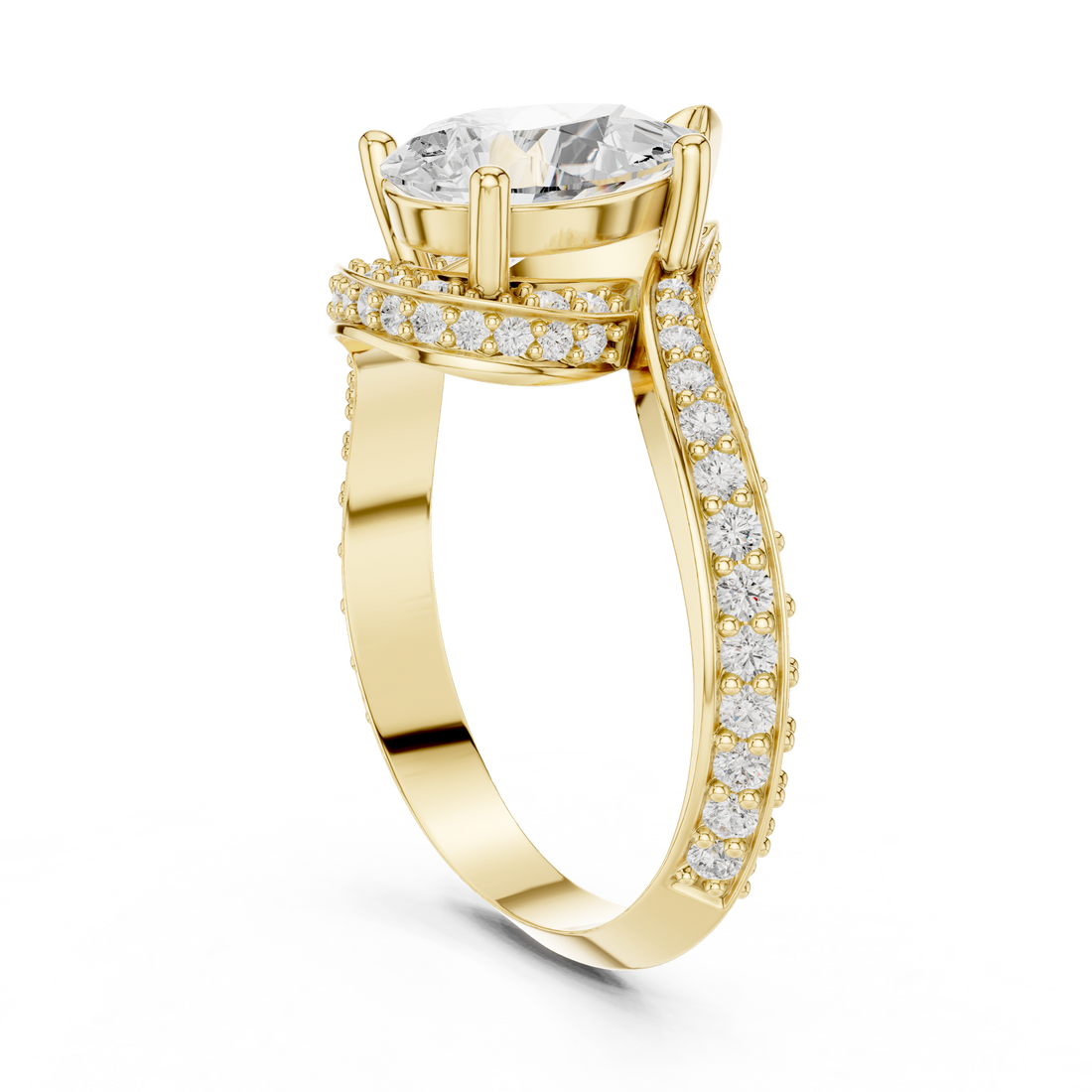 Pear Cut Diamond Pavé Split Shank Side Stone Engagement Ring