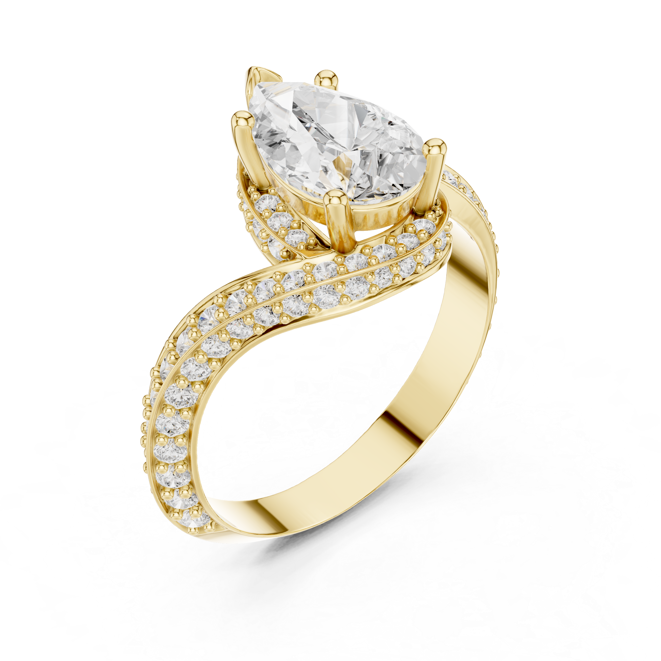 Pear Cut Diamond Pavé Split Shank Side Stone Engagement Ring