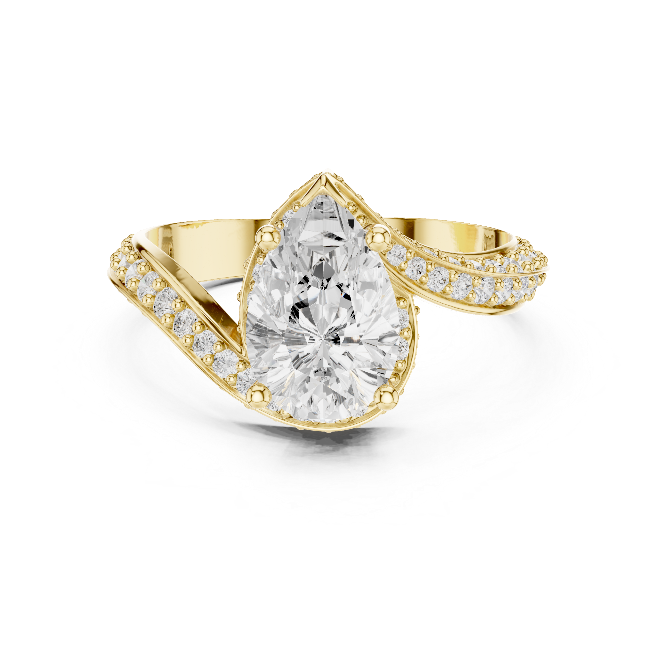 Pear Cut Diamond Pavé Split Shank Side Stone Engagement Ring