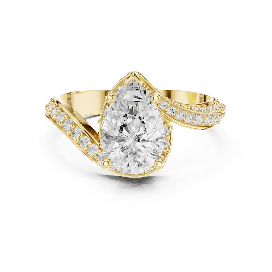 Pear Cut Diamond Pavé Split Shank Side Stone Engagement Ring