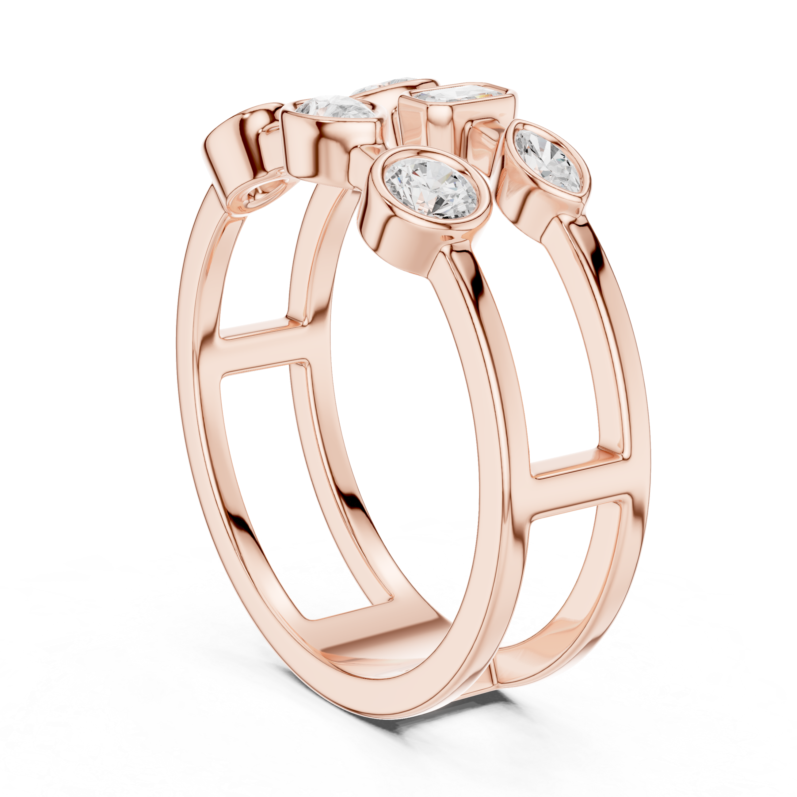 Multi Shape Diamond Bezel Set Statement Band Ring
