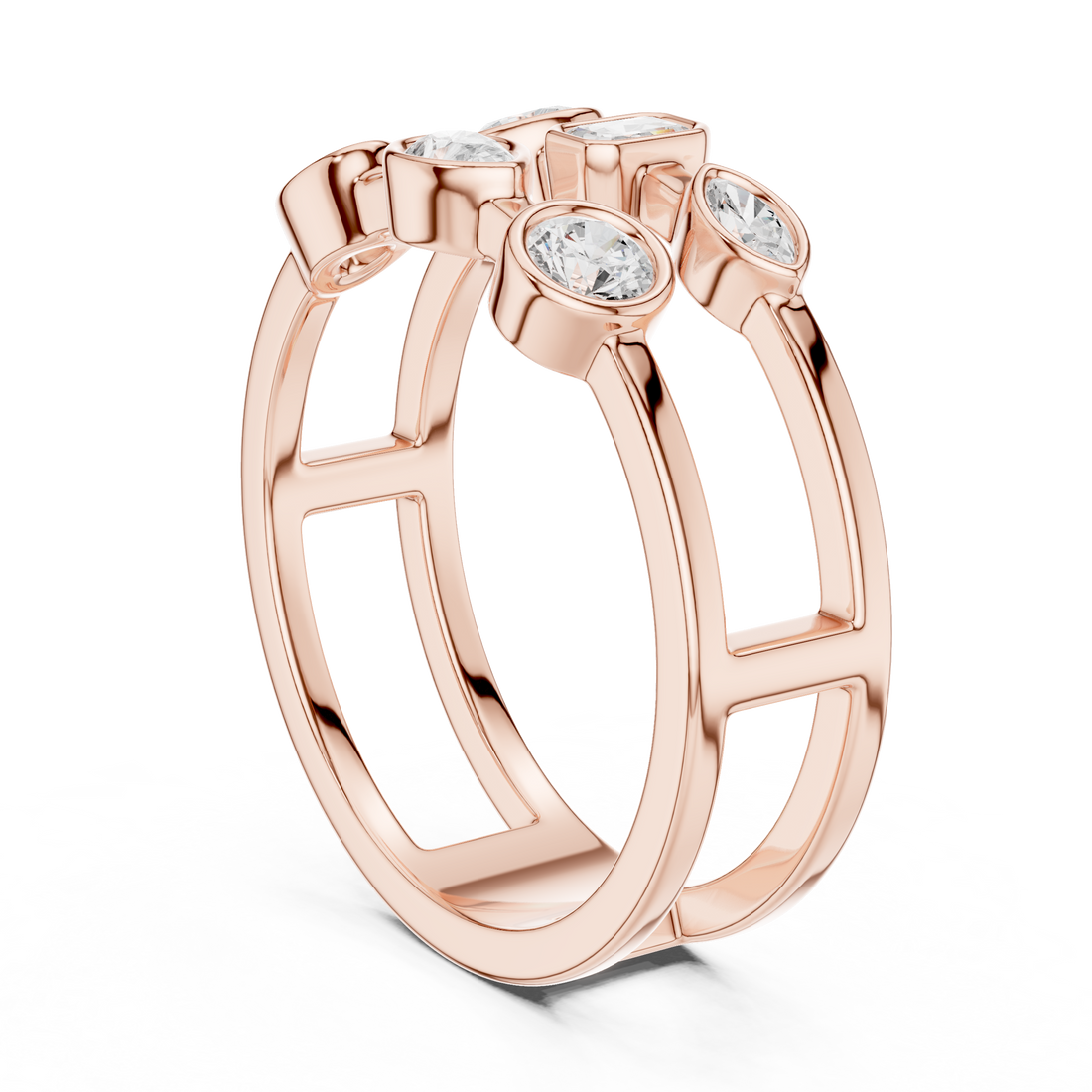 Multi Shape Diamond Bezel Set Statement Band Ring