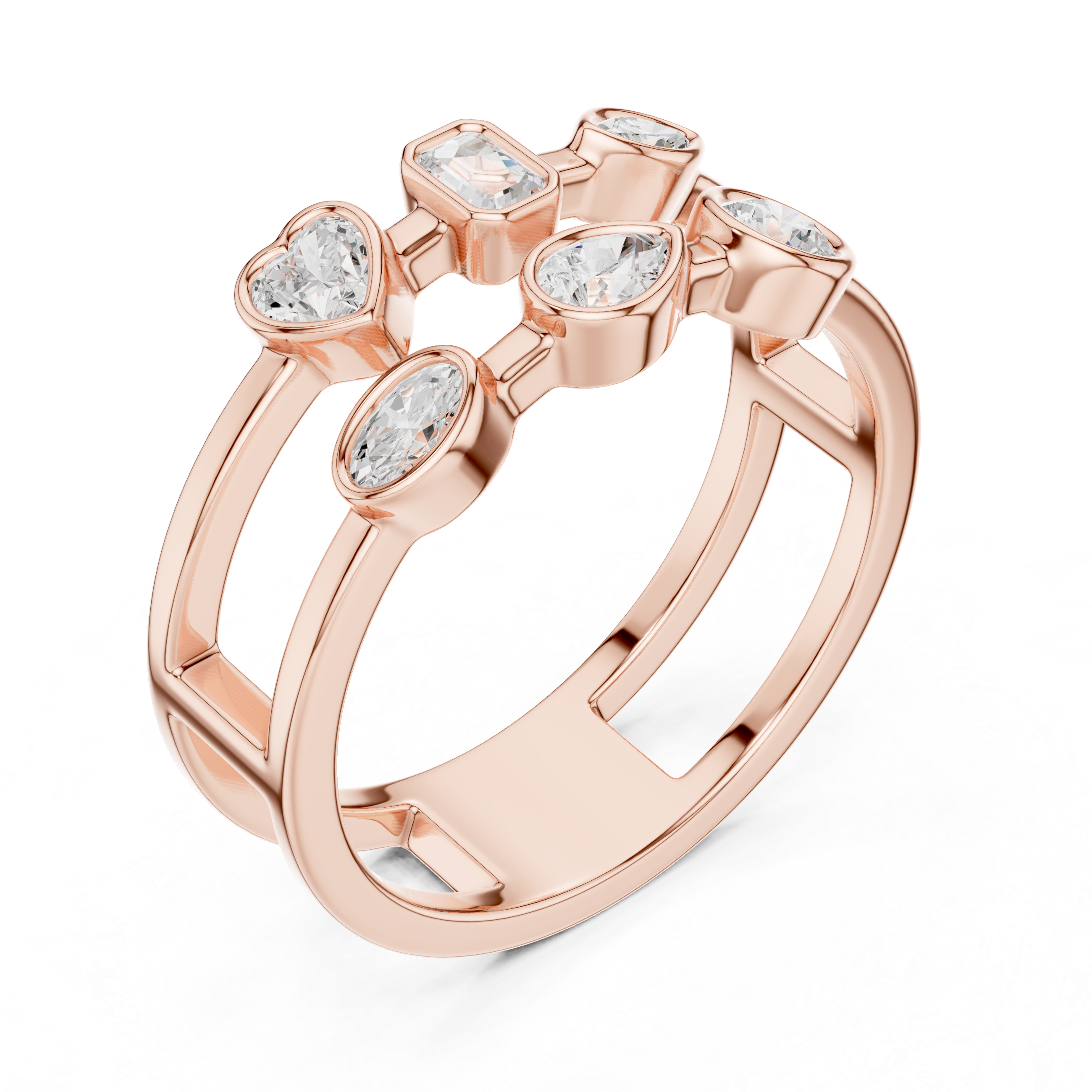 Multi Shape Diamond Bezel Set Statement Band Ring