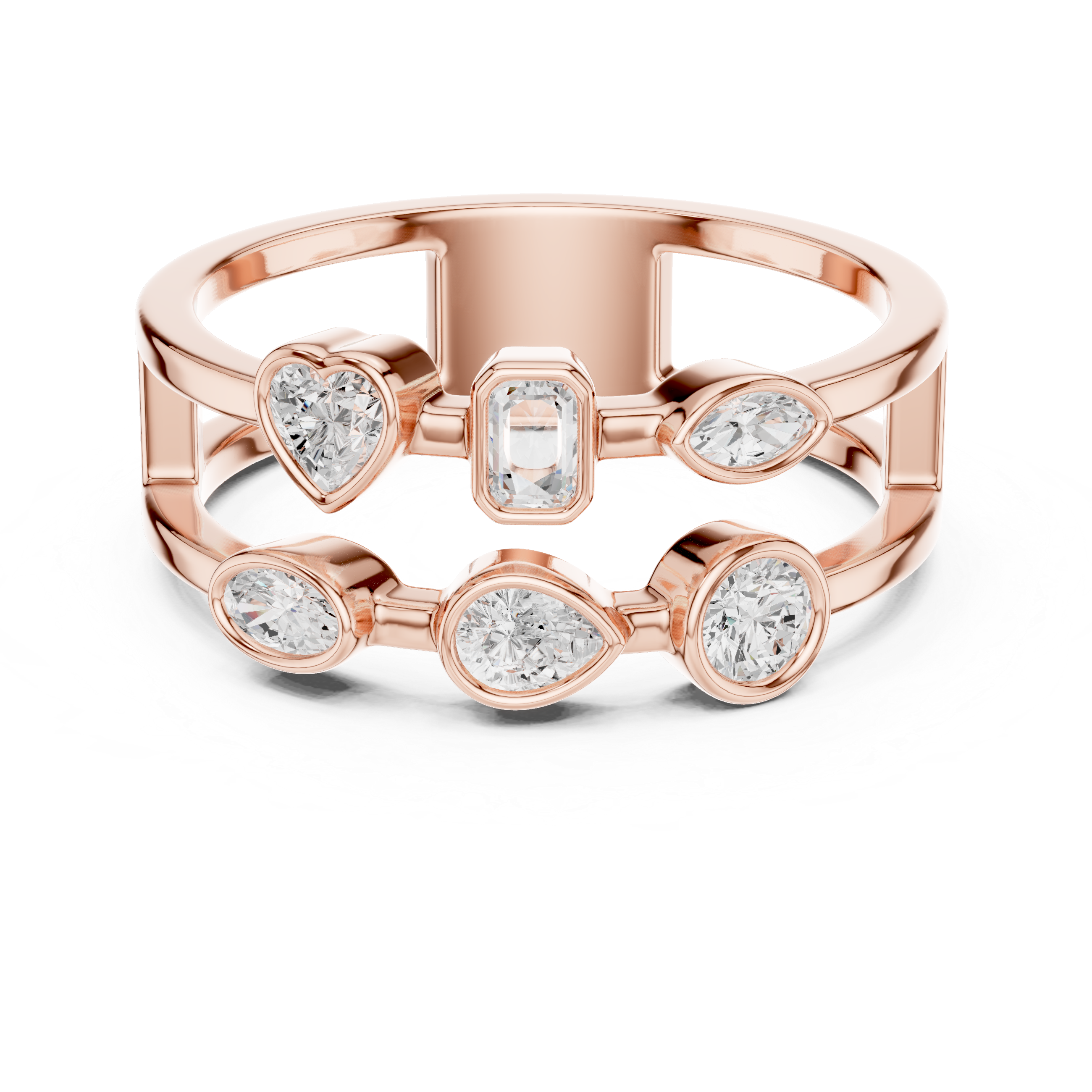 Multi Shape Diamond Bezel Set Statement Band Ring