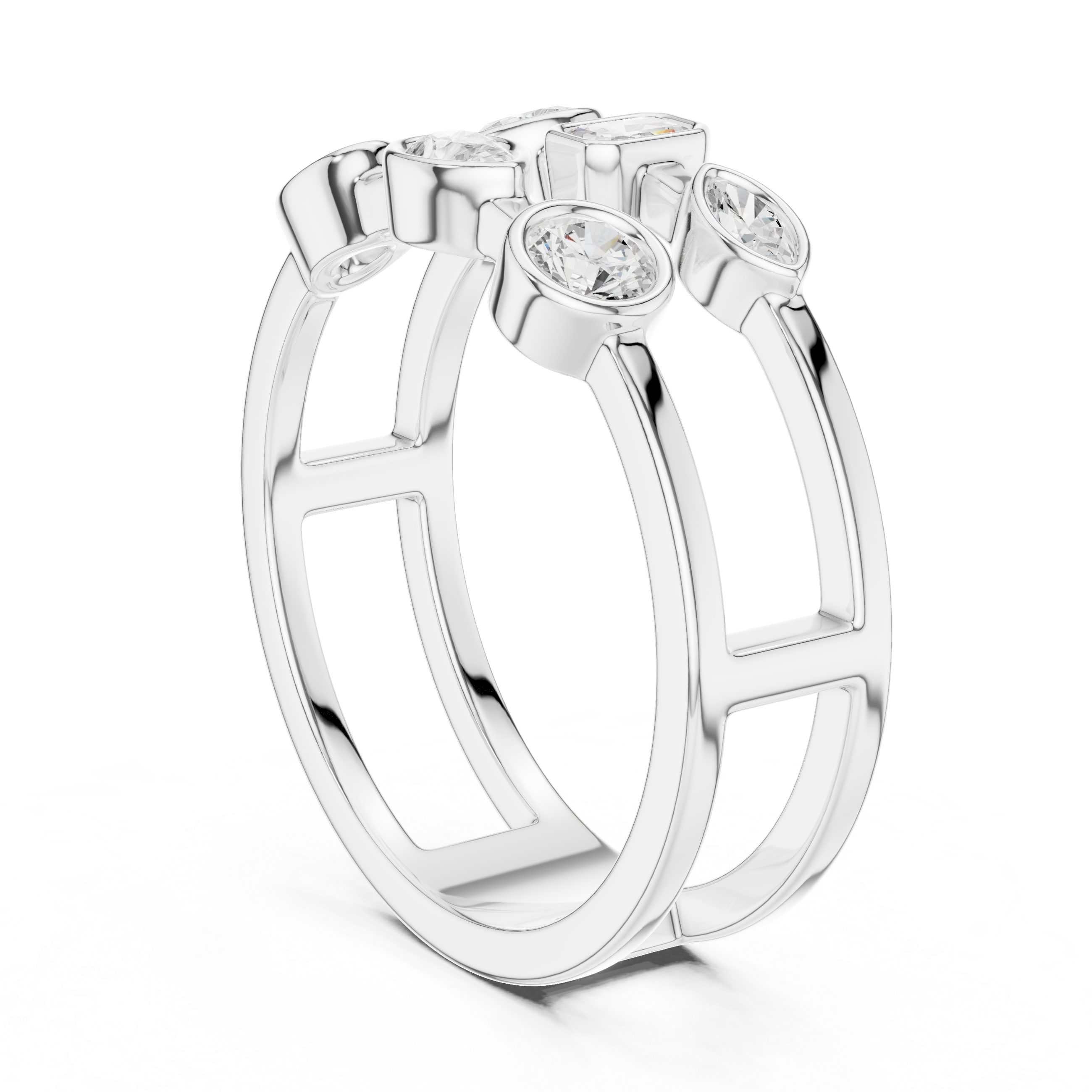 Multi Shape Diamond Bezel Set Statement Band Ring