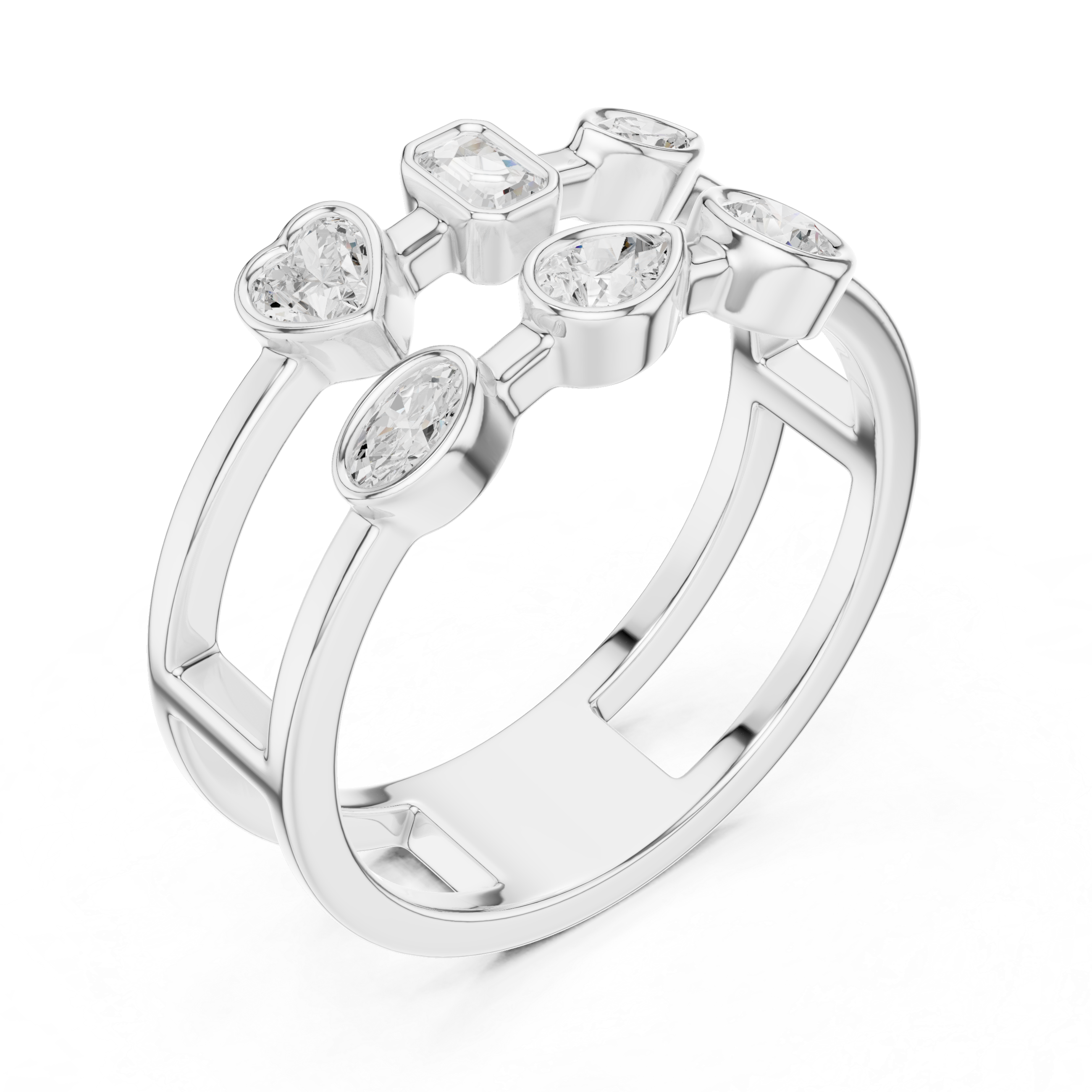 Multi Shape Diamond Bezel Set Statement Band Ring