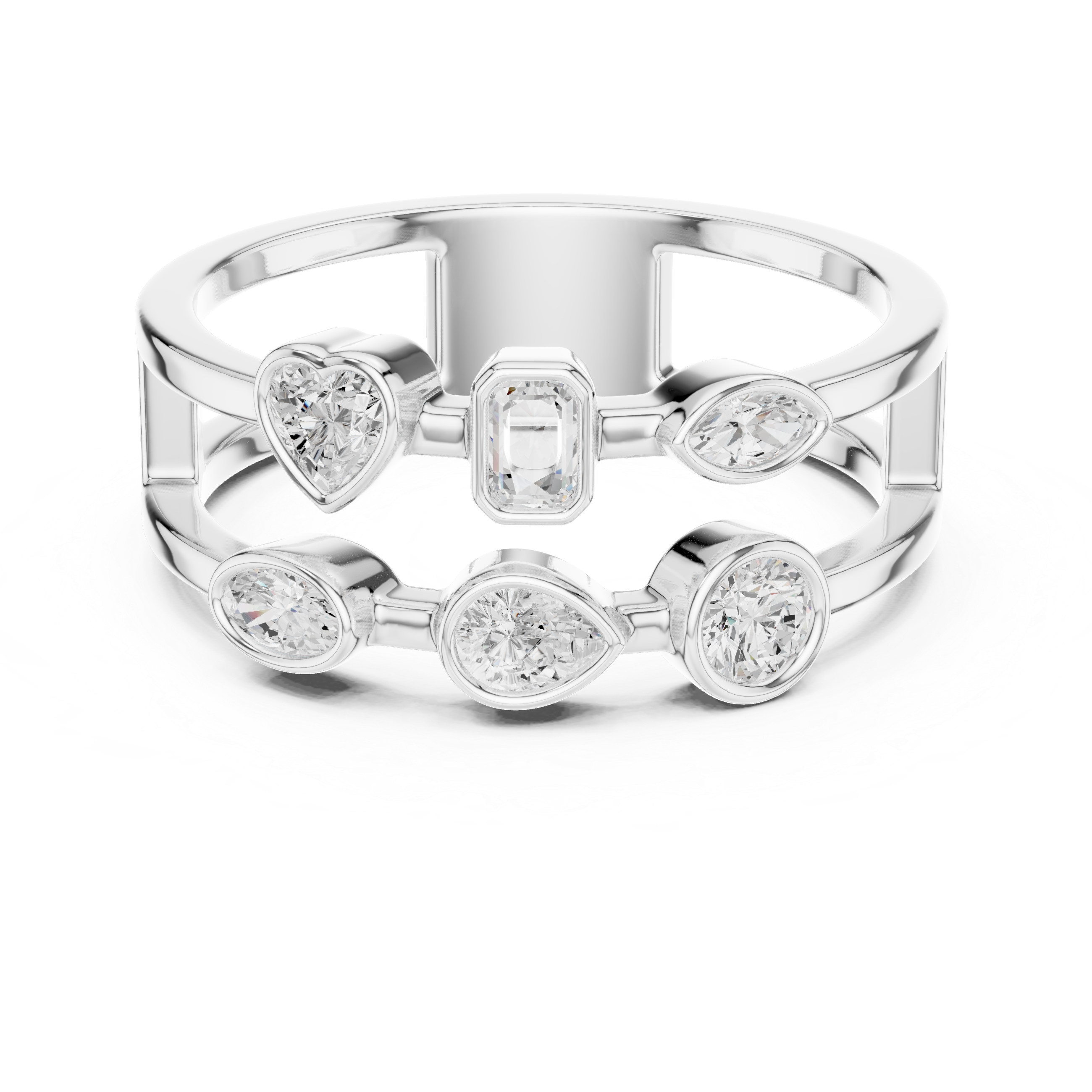 Multi Shape Diamond Bezel Set Statement Band Ring