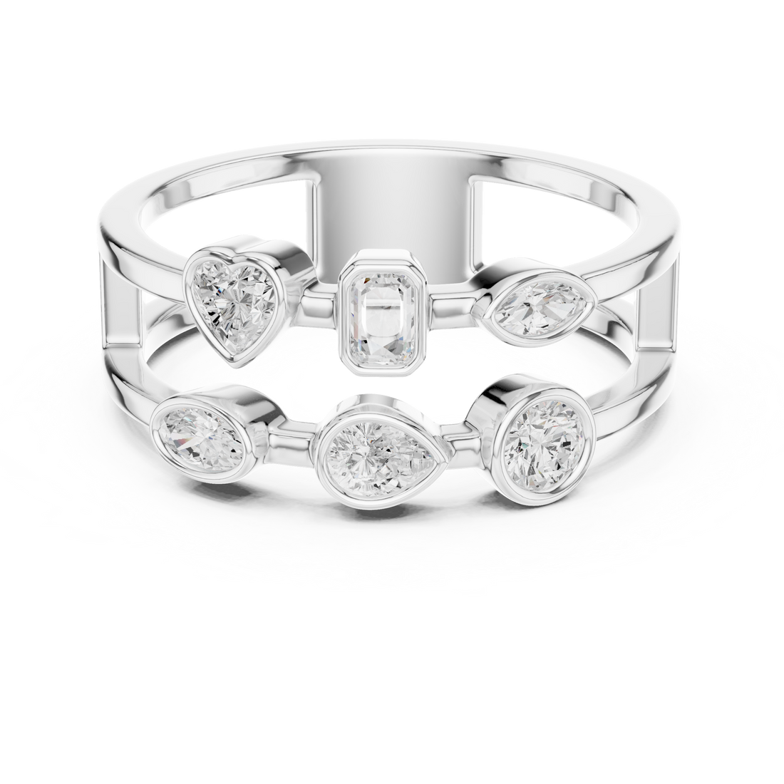 Multi Shape Diamond Bezel Set Statement Band Ring