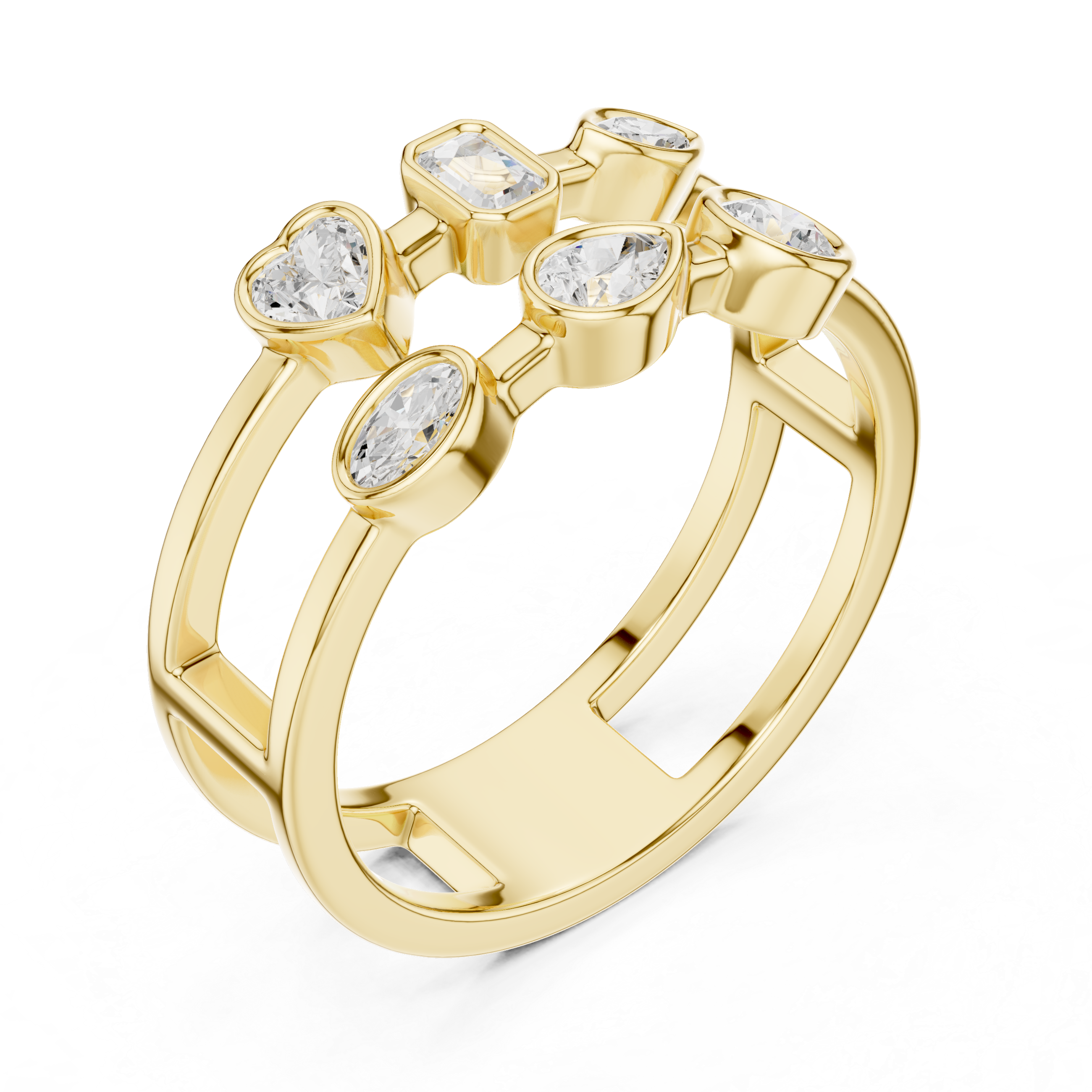 Multi Shape Diamond Bezel Set Statement Band Ring