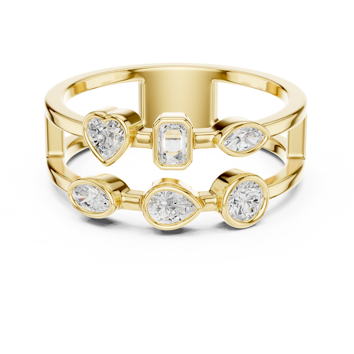 Multi Shape Diamond Bezel Set Statement Band Ring