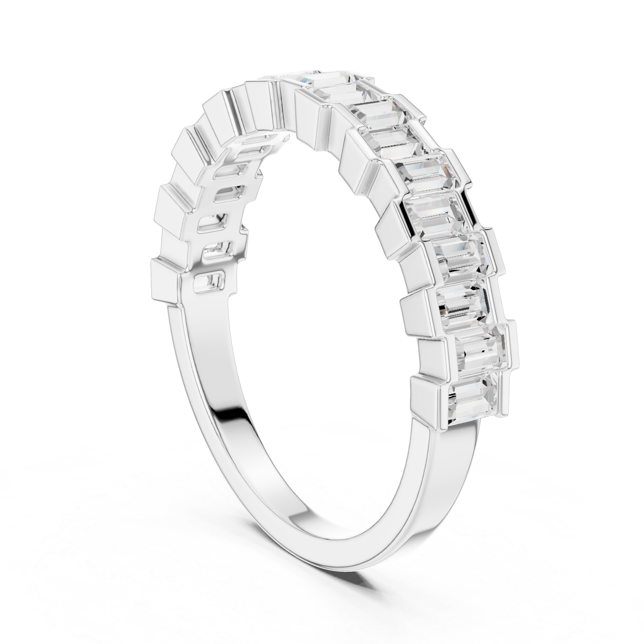 Emerald Cut Diamond Eternity Band Ring with Step Setting
