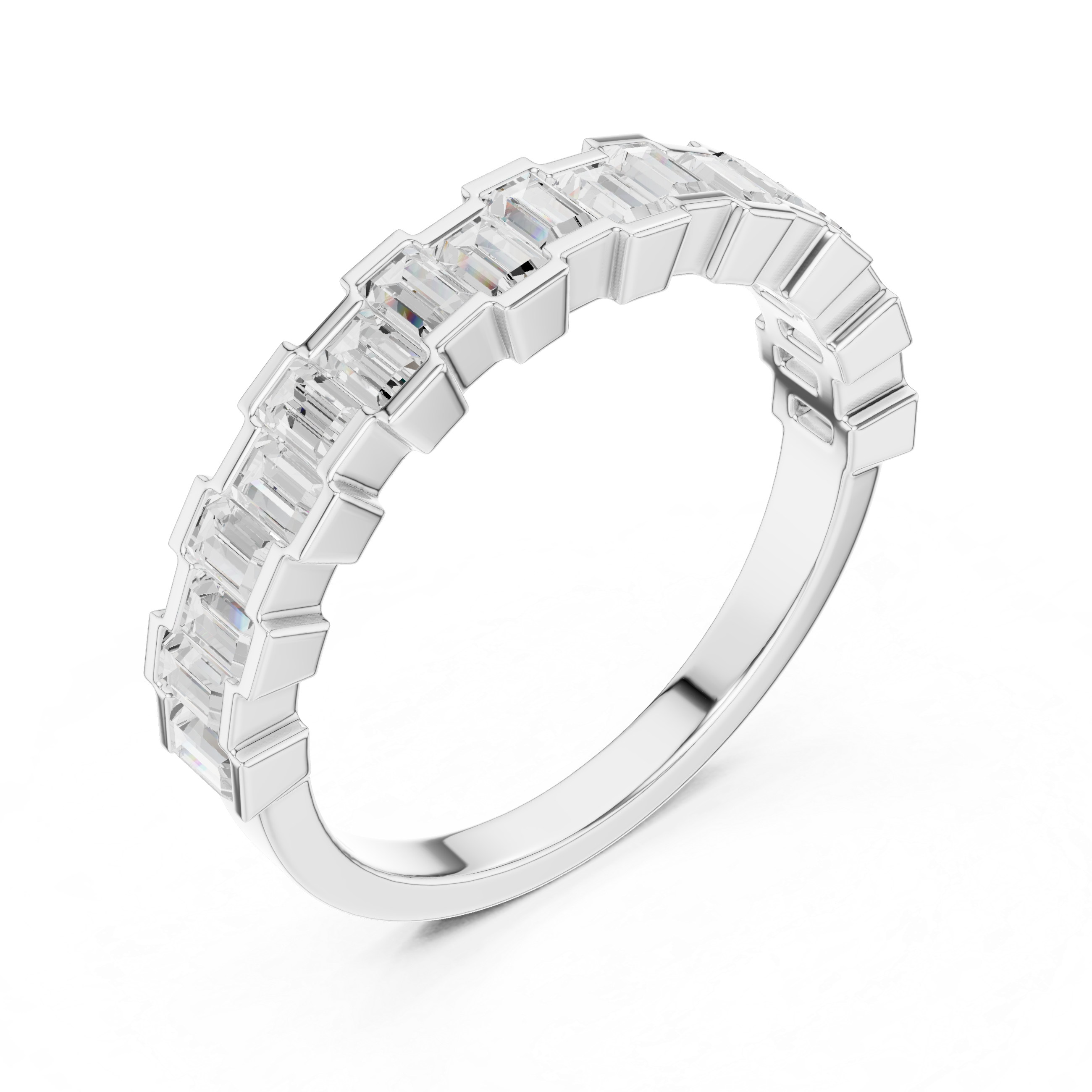 Emerald Cut Diamond Eternity Band Ring with Step Setting