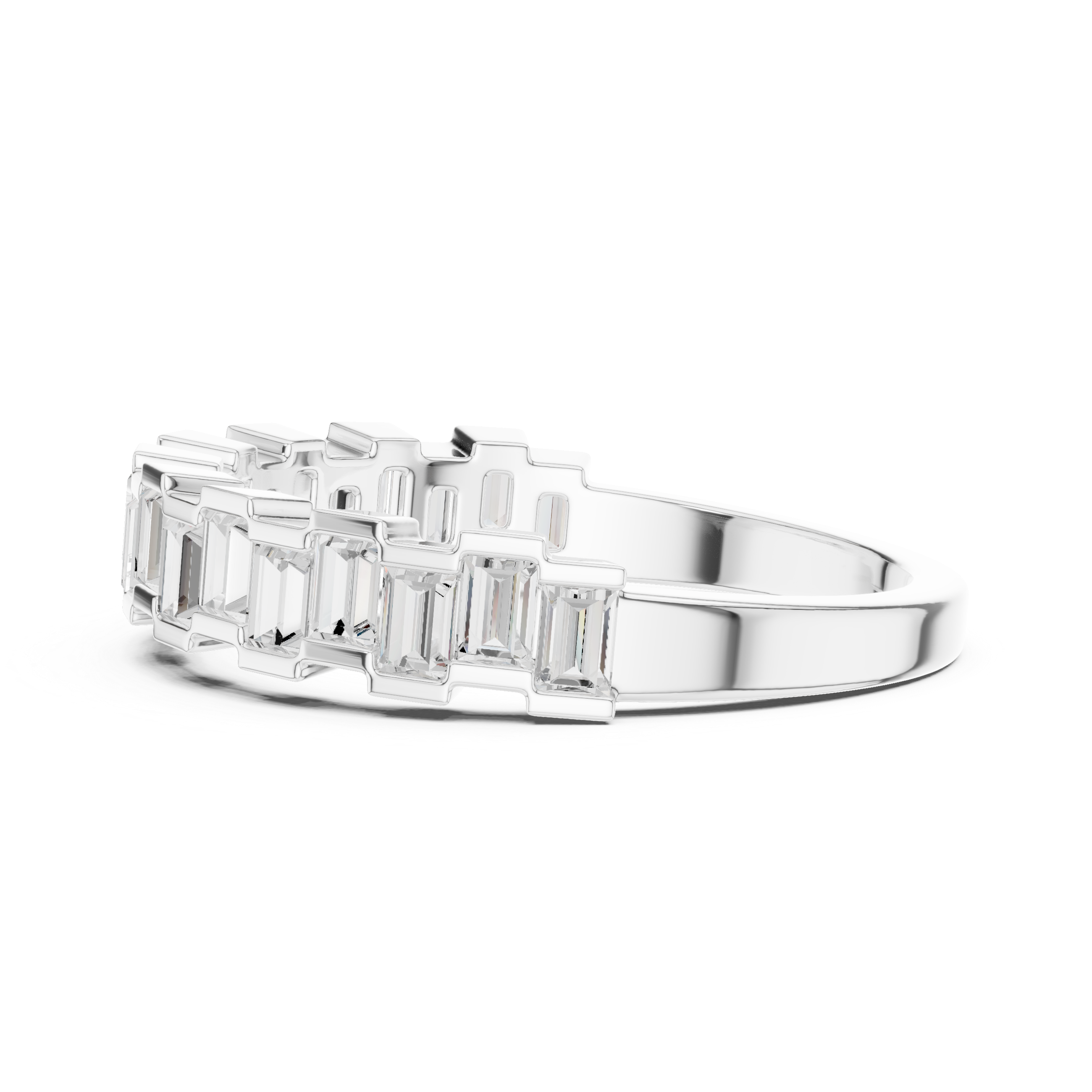 Emerald Cut Diamond Eternity Band Ring with Step Setting