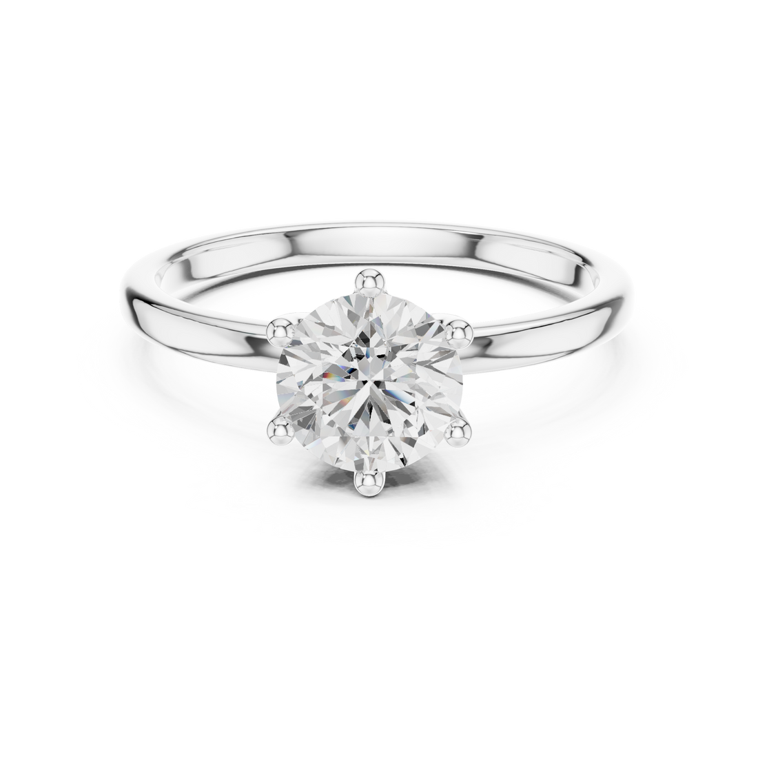 Round Brilliant Solitaire Diamond Ring Classic Six Prong Elegance