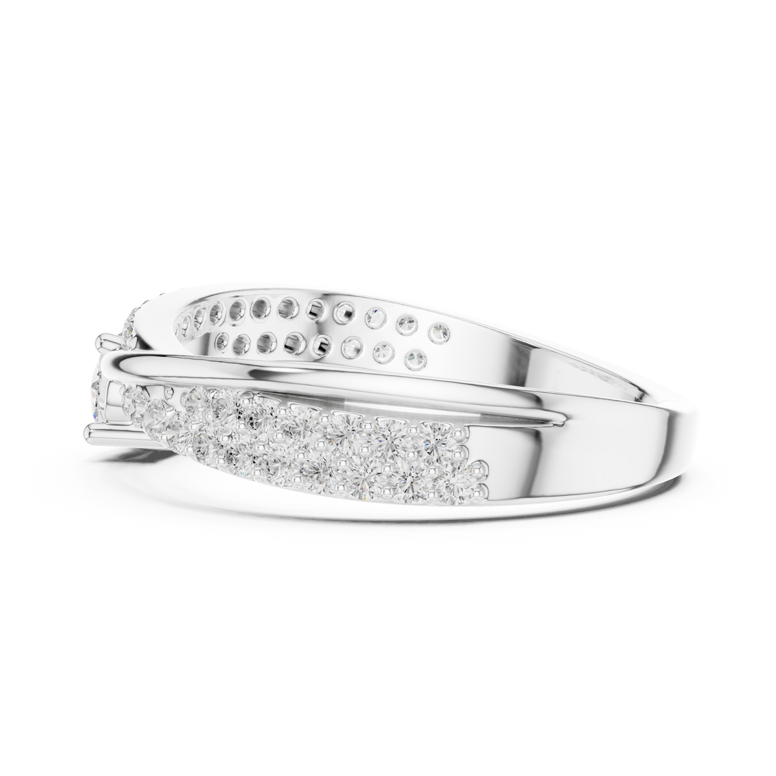 Round Cut Diamond Twist Band Ring with Pavé Accents and Solitaire Center