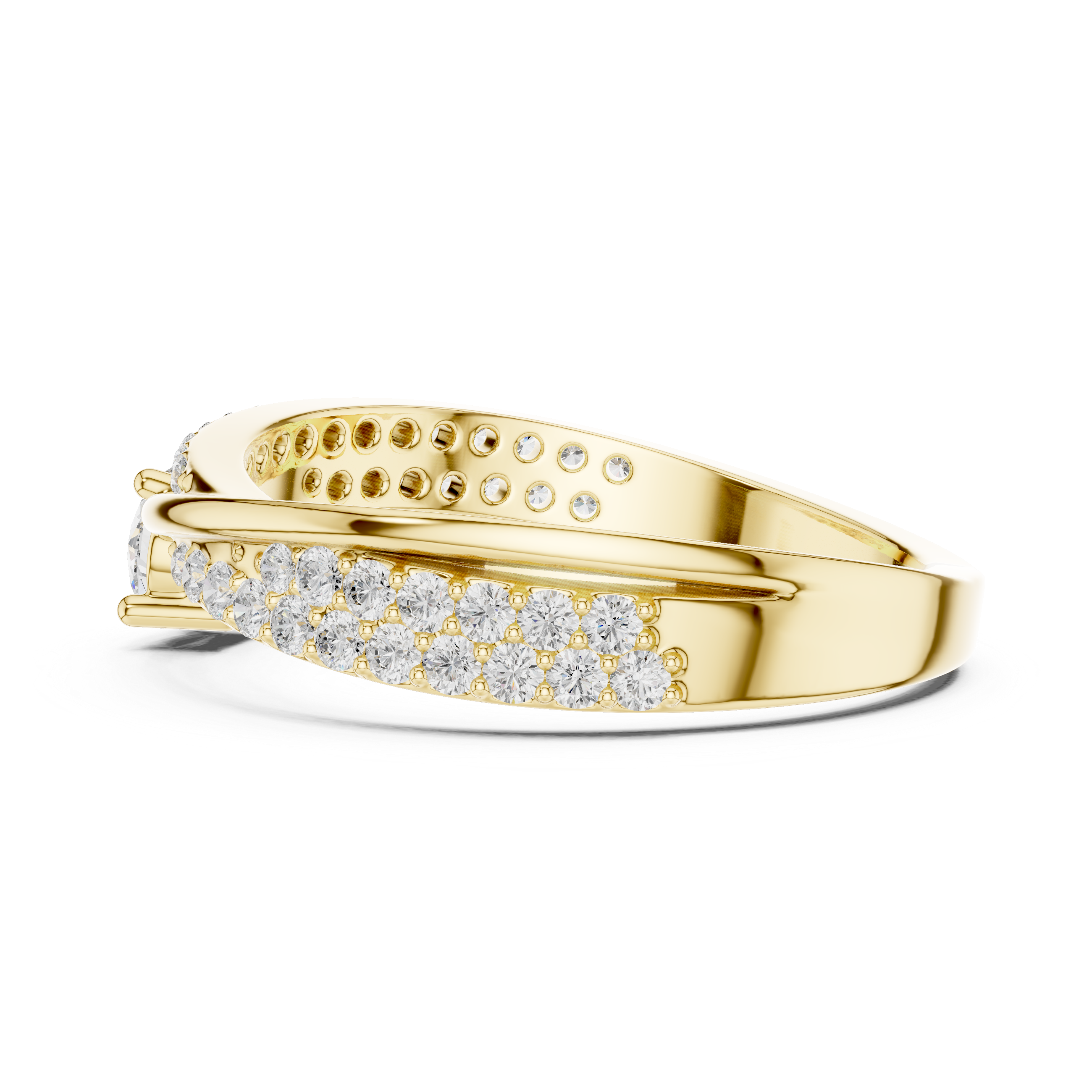 Round Cut Diamond Twist Band Ring with Pavé Accents and Solitaire Center