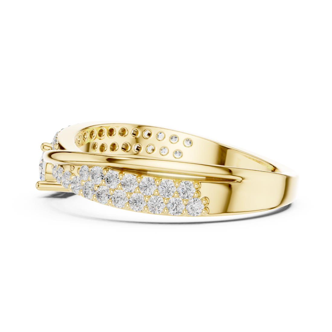 Round Cut Diamond Twist Band Ring with Pavé Accents and Solitaire Center