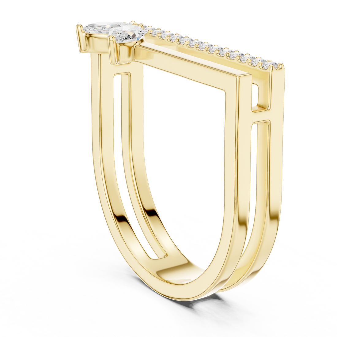 Marquise and Round Diamond Open Bar Ring with Pavé Band