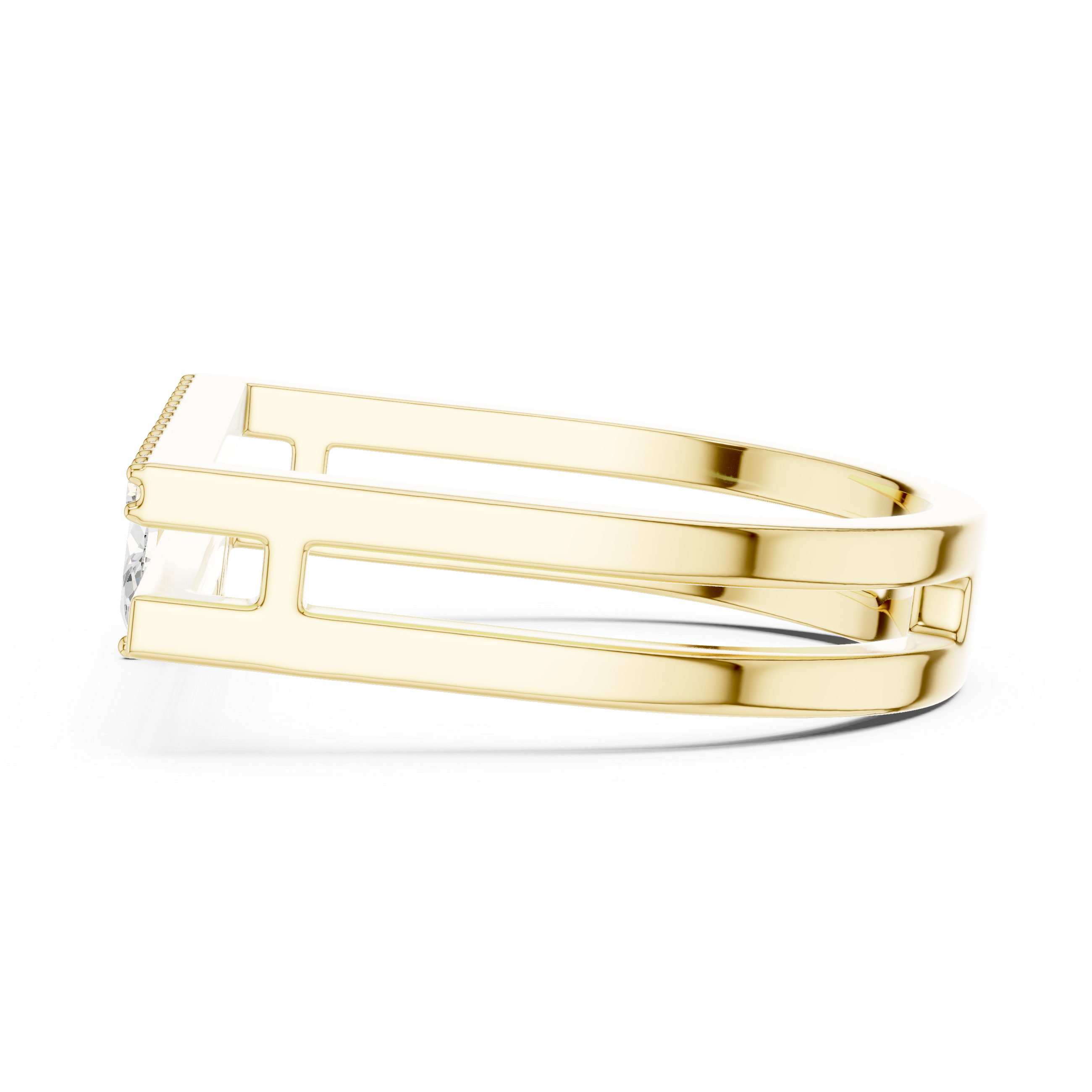 Marquise and Round Diamond Open Bar Ring with Pavé Band