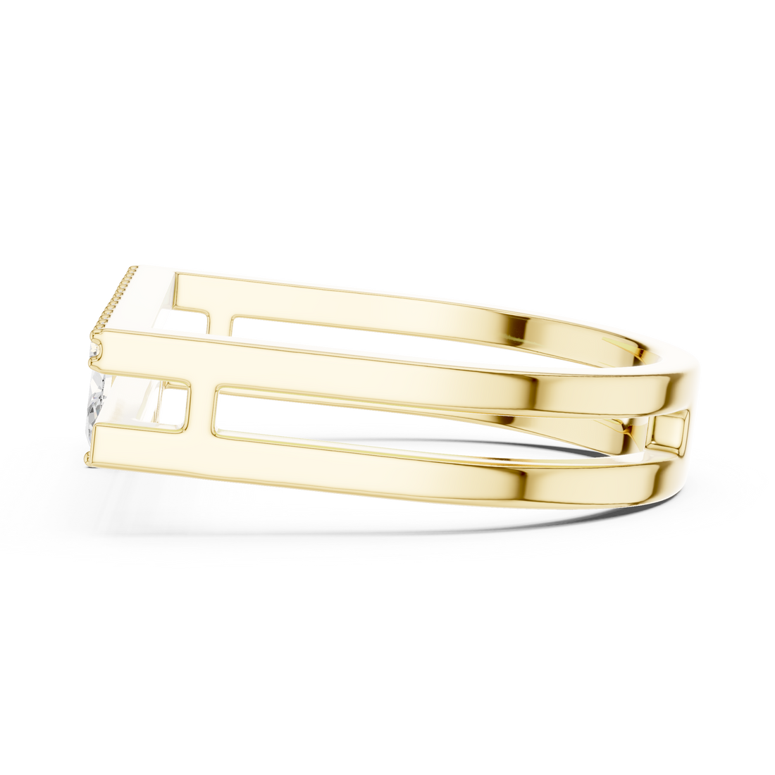 Marquise and Round Diamond Open Bar Ring with Pavé Band