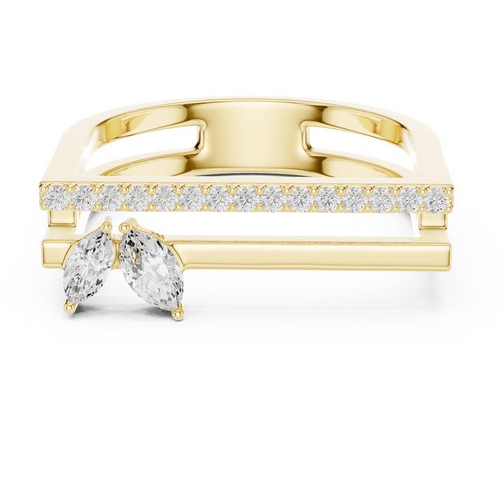 Marquise and Round Diamond Open Bar Ring with Pavé Band