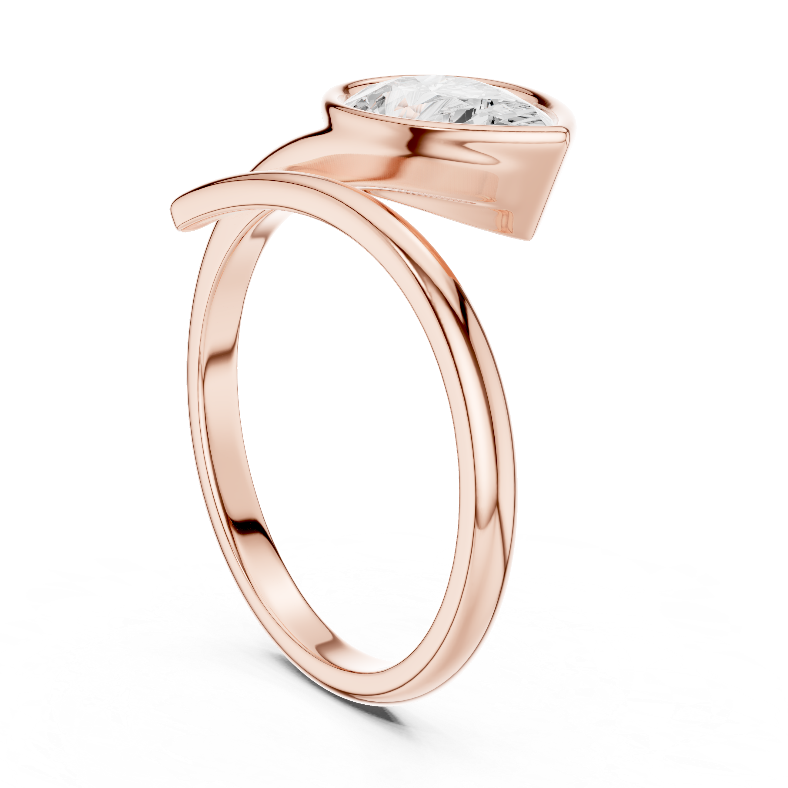 Pear Shaped Bezel Set Diamond Twist Band Ring with Modern Elegance