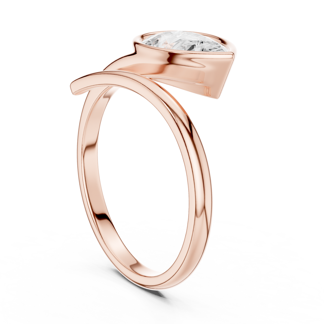 Pear Shaped Bezel Set Diamond Twist Band Ring with Modern Elegance