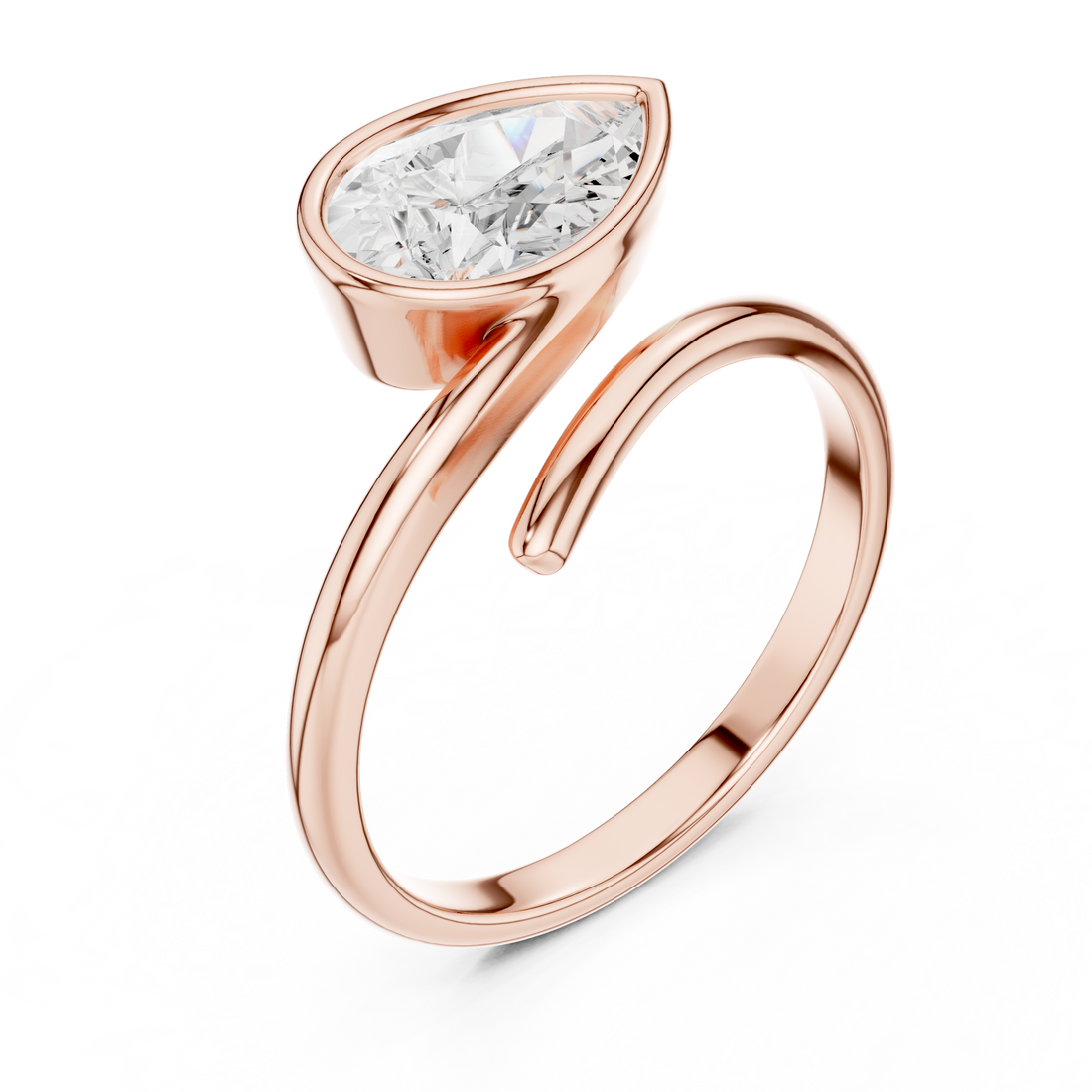 Pear Shaped Bezel Set Diamond Twist Band Ring with Modern Elegance
