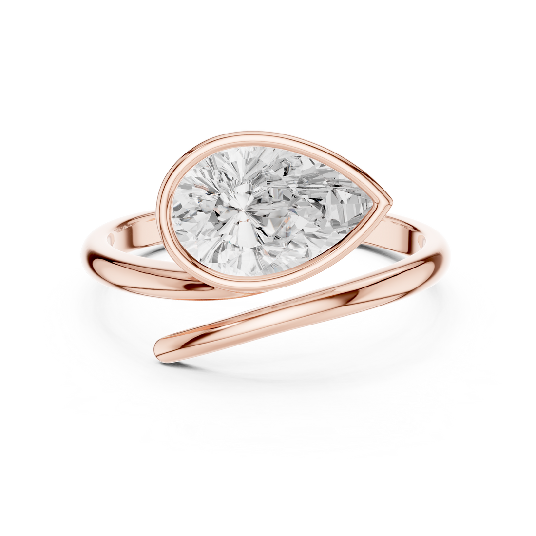 Pear Shaped Bezel Set Diamond Twist Band Ring with Modern Elegance