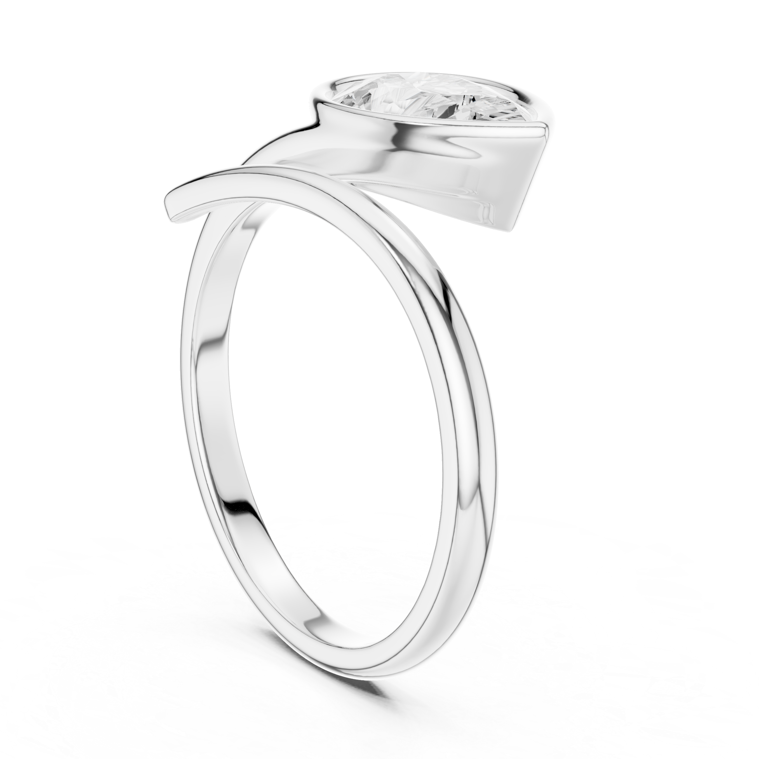 Pear Shaped Bezel Set Diamond Twist Band Ring with Modern Elegance